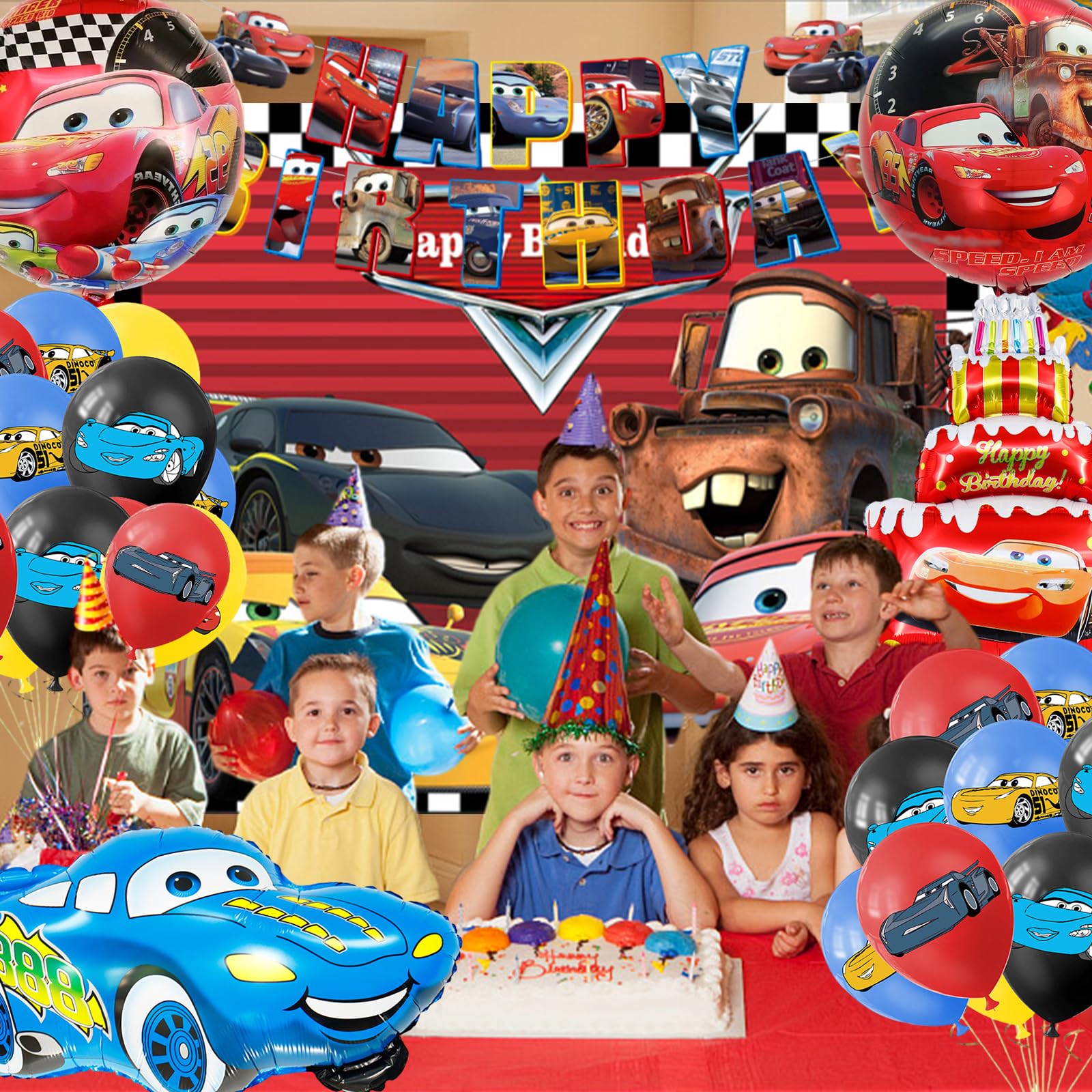 SWOKKTS 3rd Birthday Car-Themed Balloons & Decorations Kit for Kids – Perfect for Boys' Birthday Parties, Baby Showers, and Cartoon Car-Themed Celebrations