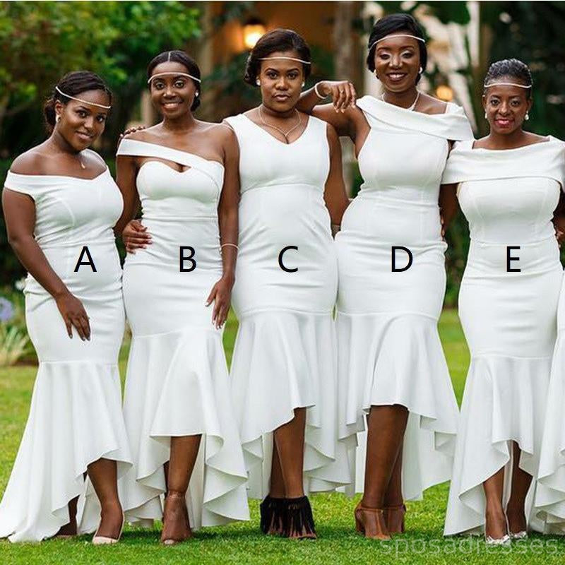 Elegant Mismatched White Mermaid High-Low Bridesmaid Dresses - BD110 | Perfect for Beach Weddings, Formal Events & Special Occasions