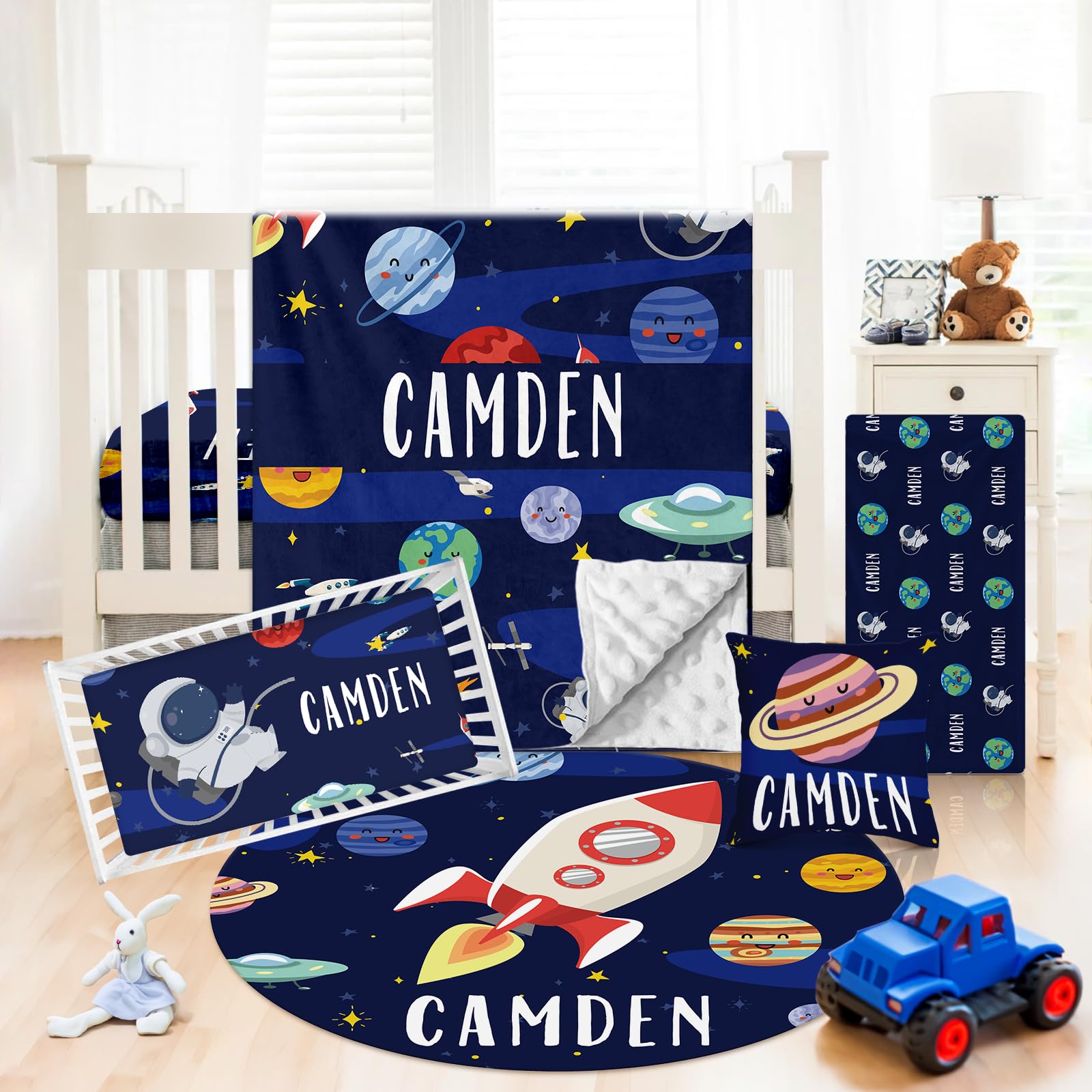 Dyoart Custom Baby Crib Bedding Set - 5 Piece Personalized Name Crib Set for Toddlers & Kids, Nursery Airship Themed Bedding for Baby Boys | Newborn Shower & Birthday Gift (Fixed Size) | Perfect for Nursery Decor, Baby Shower Gifts & Toddler Room Makeover