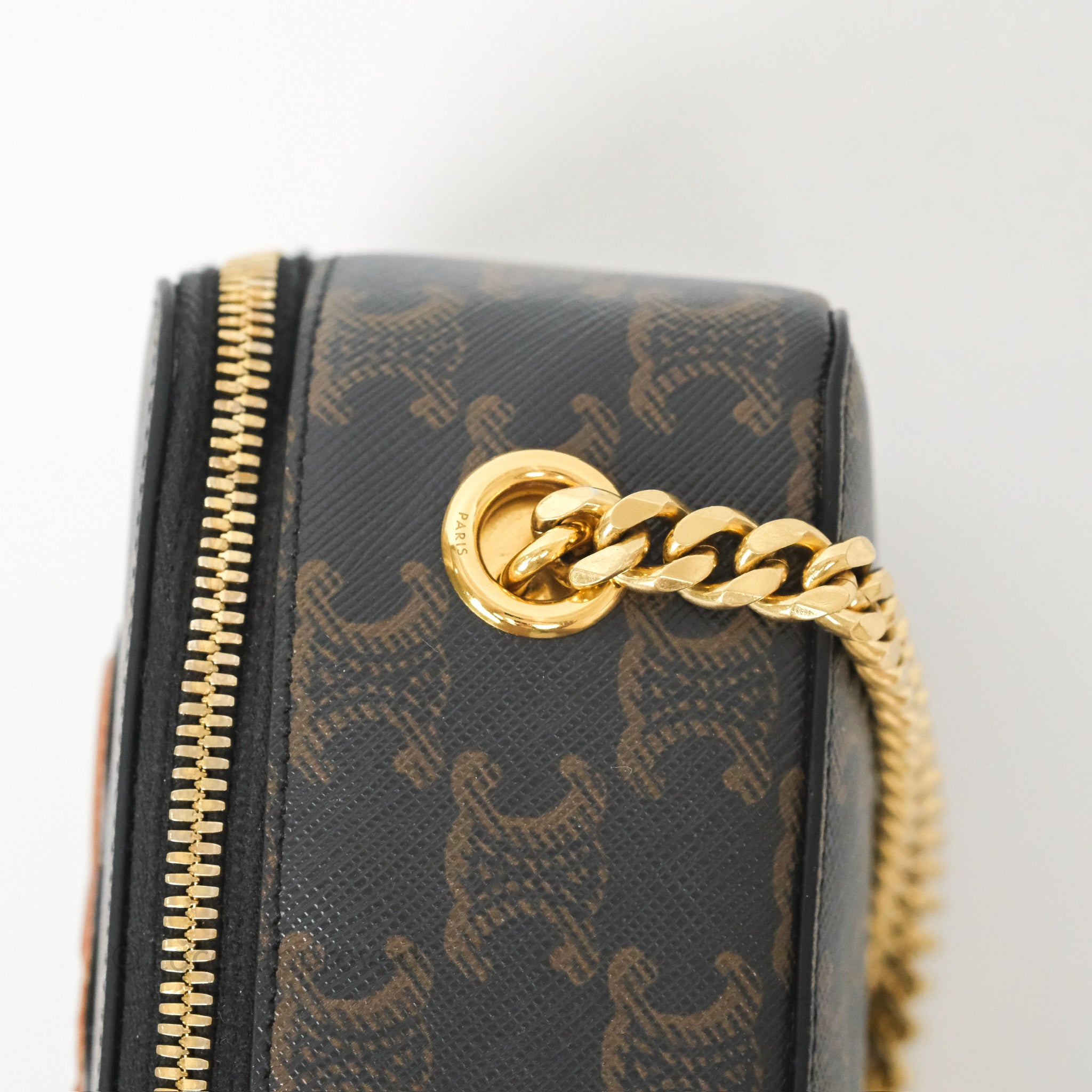 Celine Triomphe Box Bag in Tan Calfskin Leather with Chain Strap - Perfect for Everyday Use, Work & Evening Events