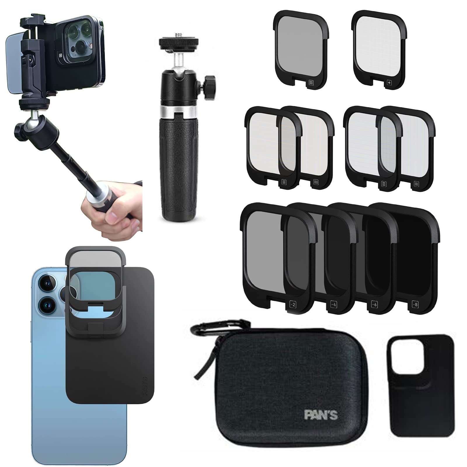 Pan's Snap Filter All Filter Bundle - Compatible with iPhone 13 Pro/12 Pro - Includes Extendable Tripod & Phone Clip - Perfect for Photography, Vlogging & Social Media Content Creation