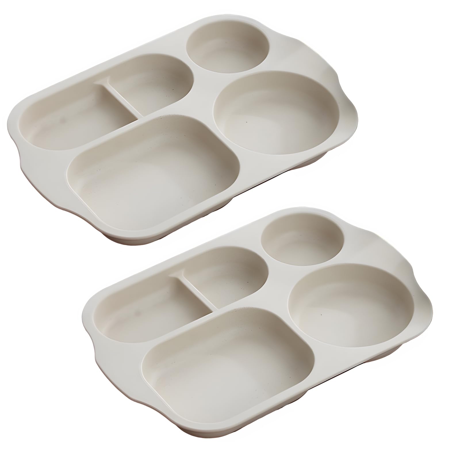 Incauca 2-Pack Reusable Wheat Straw Divided Plates - 5-Section Eco-Friendly Dinner Trays for Adults & Kids, Unbreakable BPA-Free Plastic Lunch Plates for School, Picnic, Camping & Home Use (Beige)