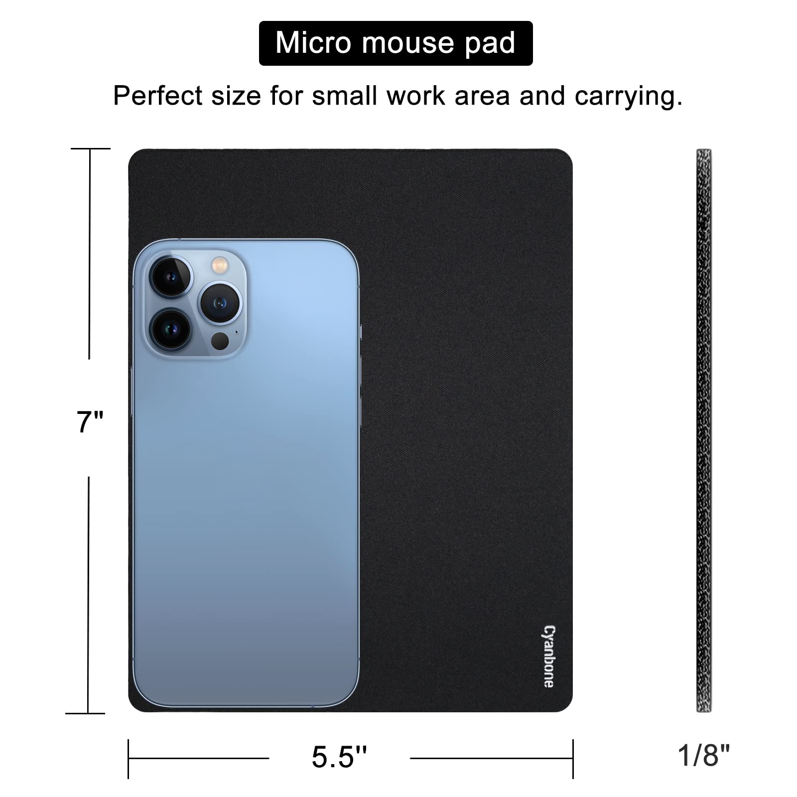 Mini Mouse Pad 5.5x7 Inches - Small Portable Non-Slip Rubber Base Mousepad for Laptop, Wireless Mouse | Waterproof Travel Mouse Pad for Office, Home & Gaming (Black)