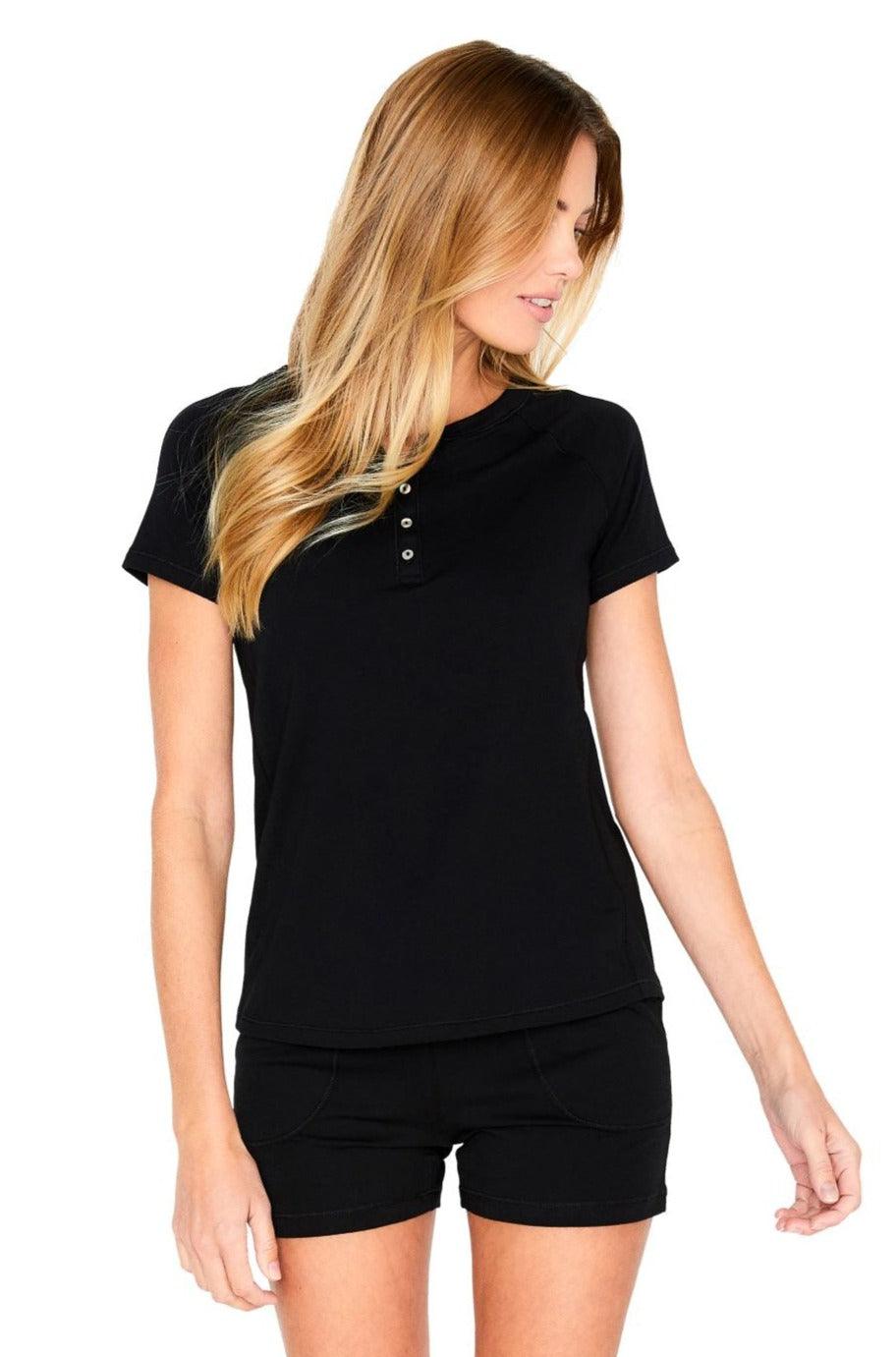 Comfy Short Sleeve Henley Loungewear Set for Women - Soft Cotton Sleepwear & Casual Home Outfit - Perfect for Relaxing, Lounging & Yoga