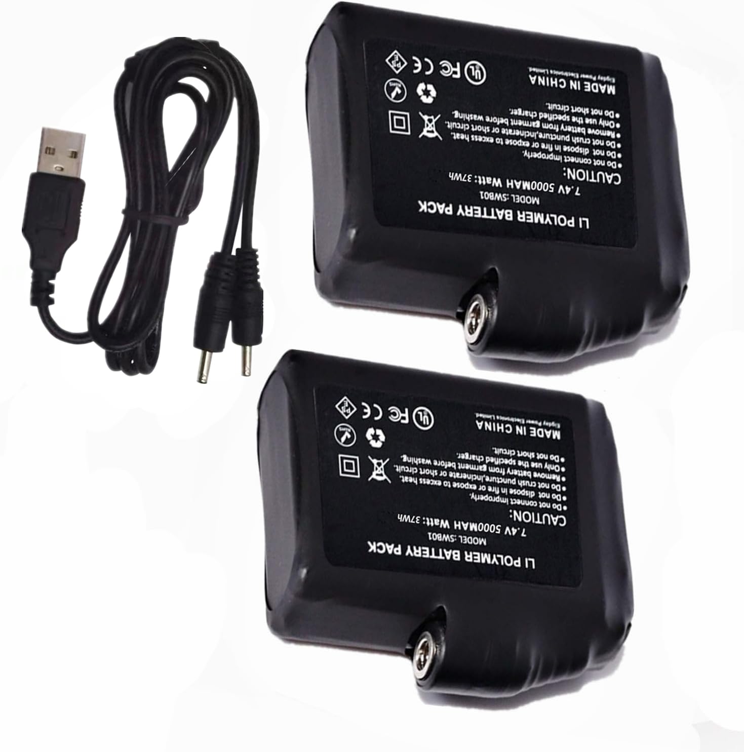 7.4V 2200mAh/3500mAh/5000mAh Rechargeable Li-Polymer Battery for Heated Gloves, Mittens & Socks - Long Lasting Power for Winter Sports, Skiing & Outdoor Activities (5000mAh Option)