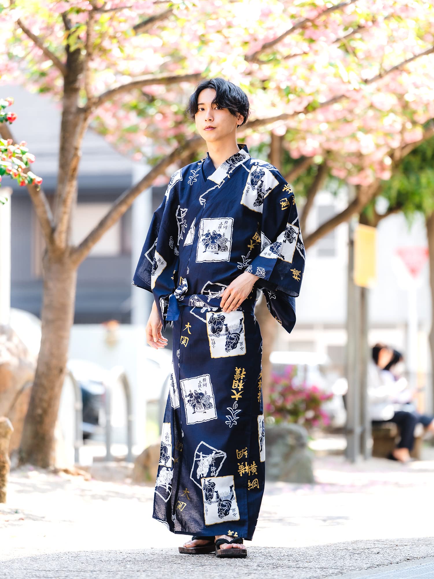 Japanese Men's Kimono Yukata Long Robe - 100% Cotton Samurai Robe (Large Size 60