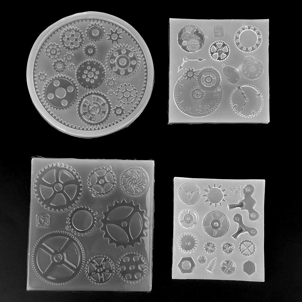 4pcs Silicone Mold Set - Gear Shaped 3D Chocolate & Fondant Molds for DIY Baking - Resin Jewelry Pendant Decoration Molds - Perfect for Birthday Cakes, Cupcakes, and Handmade Crafts