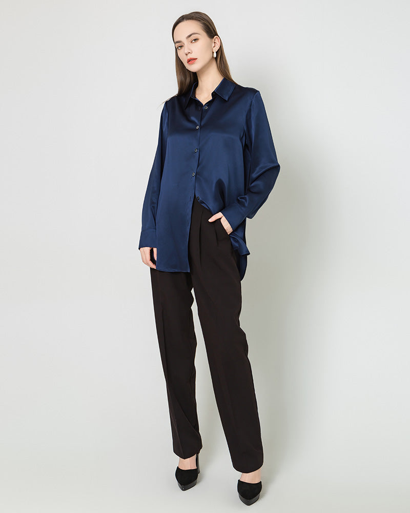 Luxury Oversized Button Up Silk Shirt for Women - Elegant Blouse with Long Sleeves - Perfect for Office, Date Night & Special Occasions