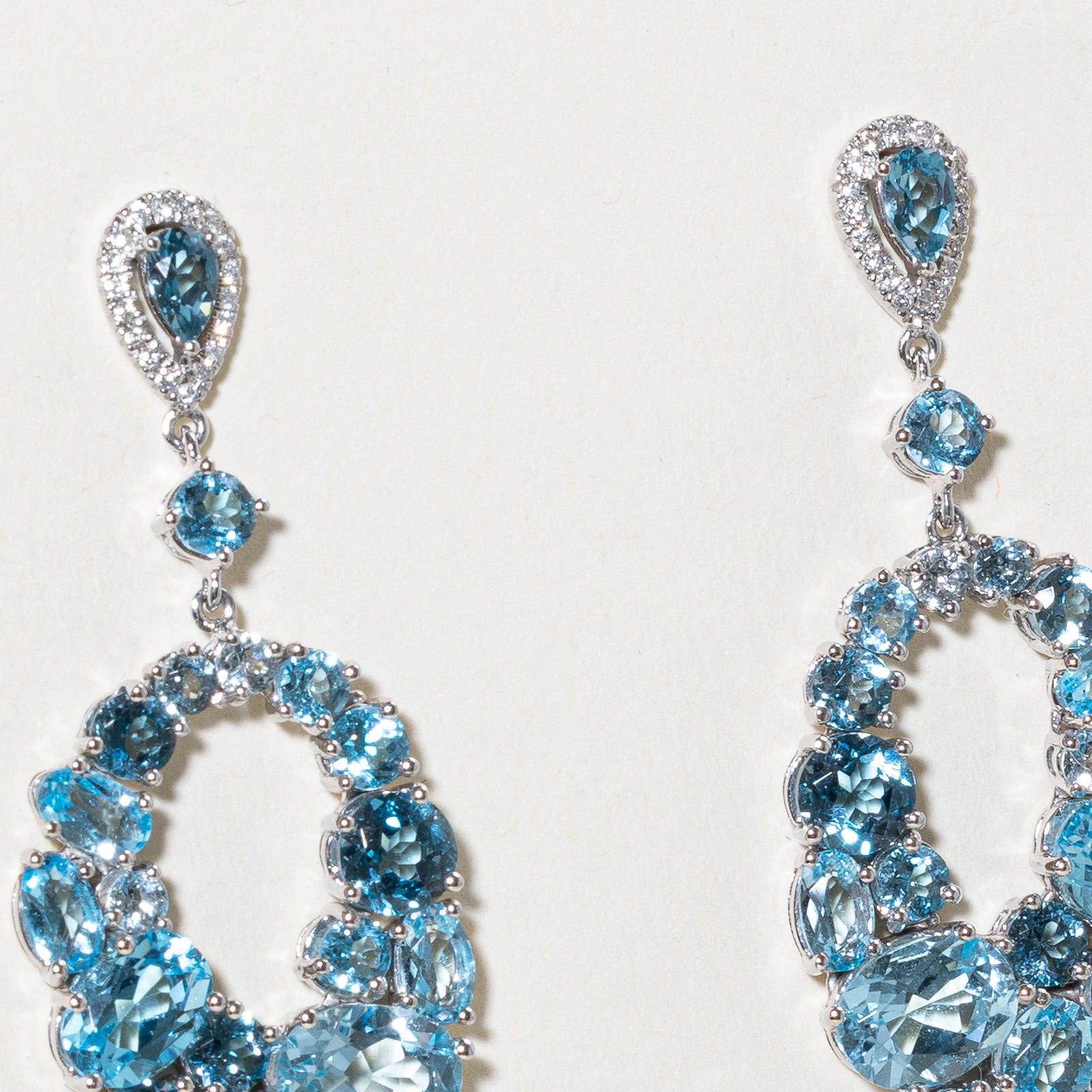 Blue Topaz and Diamond Dangle Earrings for Women - 15.00ctw Genuine Blue Topaz & 0.18ctw Real Diamonds - Elegant Drop Earrings for Parties, Weddings, and Special Occasions
