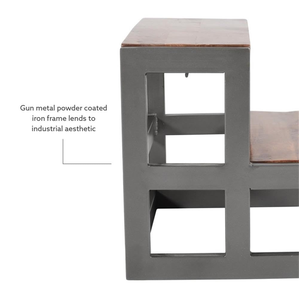 Powell Furniture Linon Benny Wood and Metal Bed Frame in Gunmetal Gray - Sturdy Platform Bed with Headboard for Modern Bedroom, Guest Room & Dorm