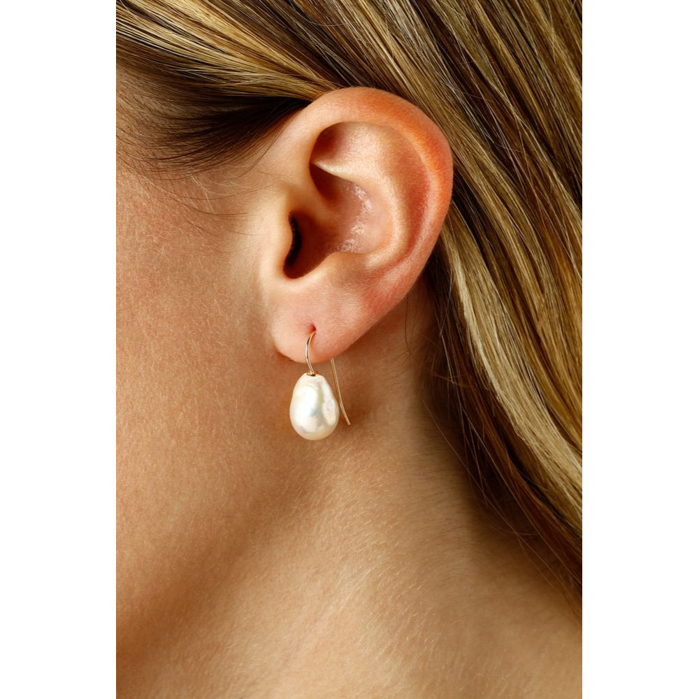 14K Gold Baroque Pearl Drop Earrings for Women - Elegant Handmade Dangle Earrings - Perfect for Weddings, Parties & Special Occasions