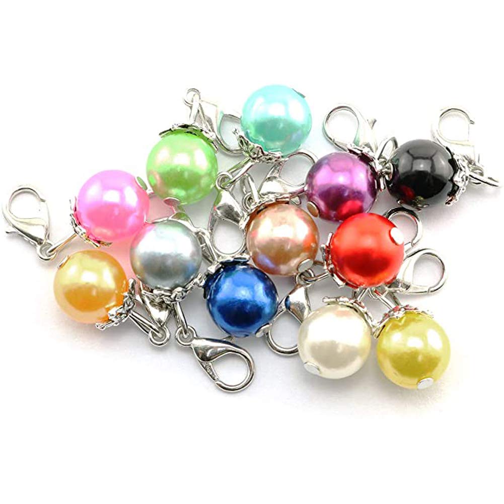15pcs Assorted Color Alloy Clip-On Charms with Pearl Dangles - Lobster Clasp Pendant Drop Beads for DIY Jewelry Making (Random Colors) - Perfect for Necklaces, Bracelets, Earrings & Floating Locket Charms