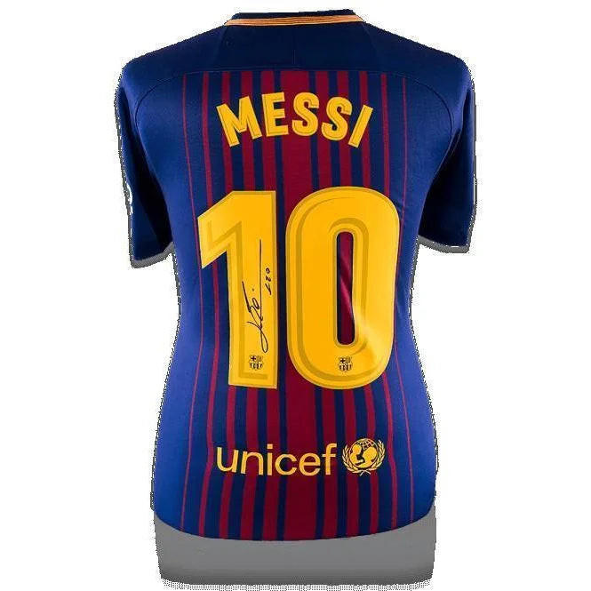 Authentic Leo Messi Signed 2017-18 FC Barcelona Home Jersey with COA - Lionel Argentina Soccer Memorabilia - Perfect for Collectors, Fans & Sports Decor