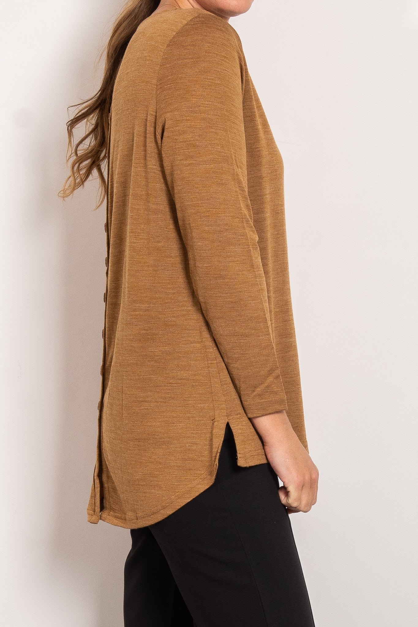 Vassalli Merino Wool Back Button Top for Women - Soft & Comfortable Pullover Sweater for Fall & Winter Layering