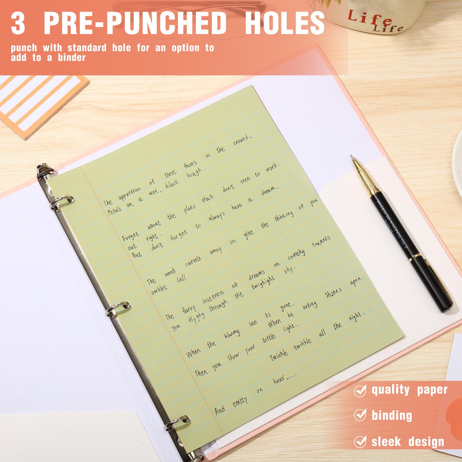 PerKoop 12 Pack 600 Sheets Wide Ruled Lined Paper - 8 x 10.5 Inch Bulk Loose Leaf Notebook Paper with 3 Hole Punched for School, Office & Home Use - Cute Color Classroom Supplies (Great for Note Taking, Binders & Homework Organization)