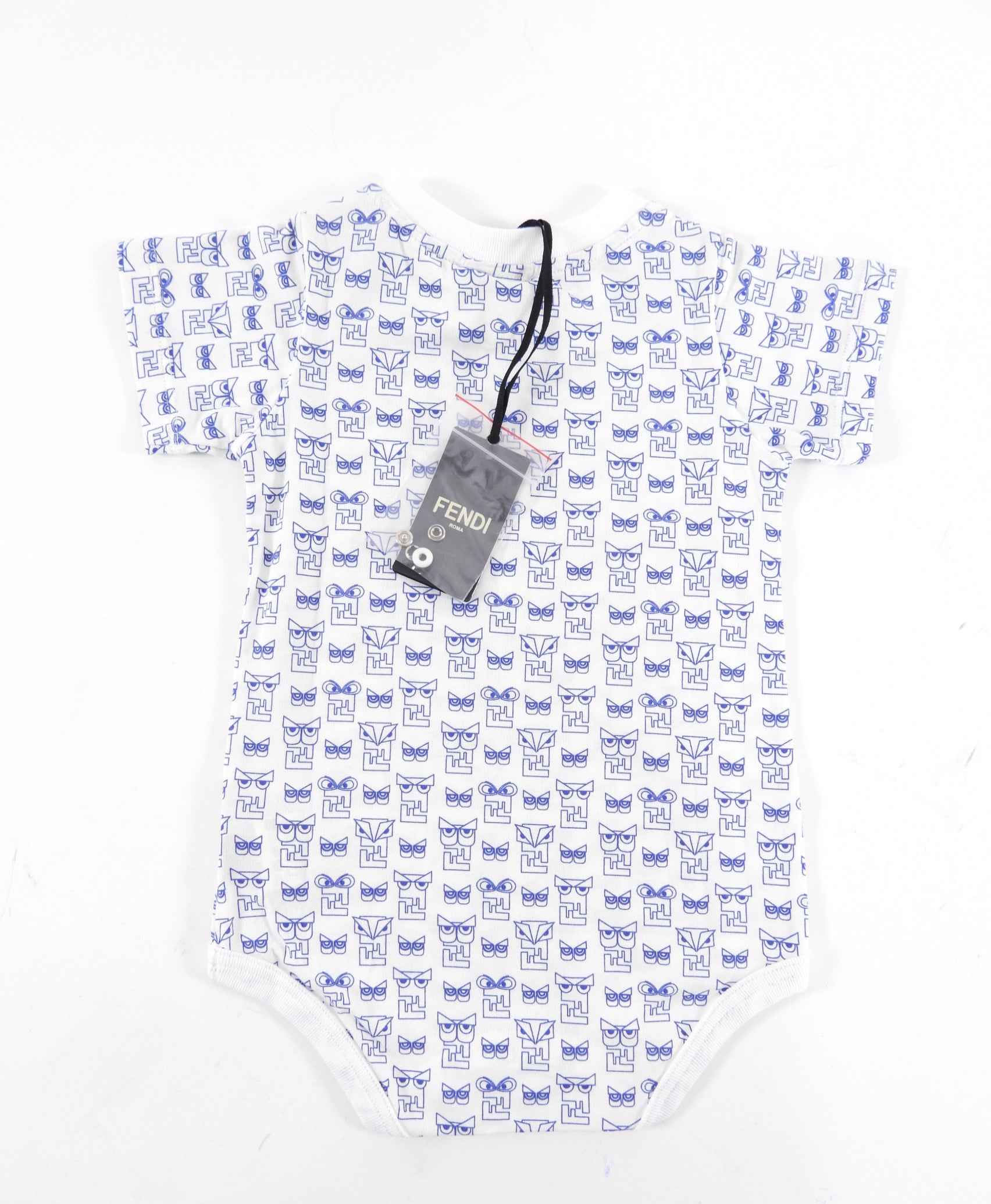 Fendi Baby Monster Blue & White Diaper Shirt for 24 Months - Soft Cotton Infant Bodysuit for Boys & Girls - Perfect for Playdates, Photoshoots & Everyday Wear
