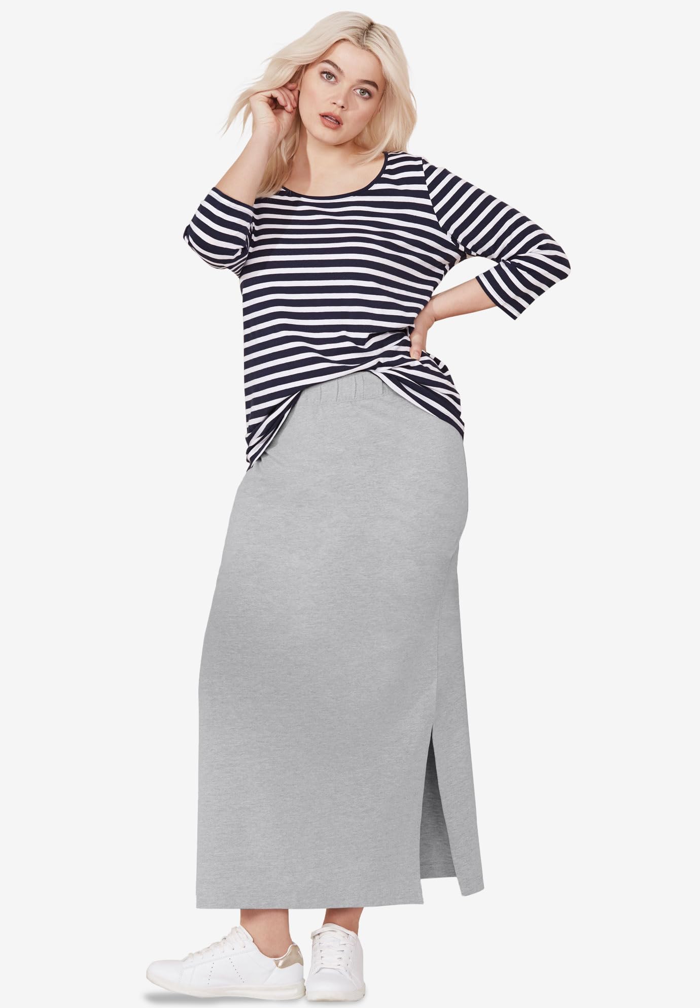 Ellos Women's Plus Size Knit Maxi Skirt - Stretchy Comfortable Long Flowy Skirt for Casual Wear, Beach & Summer Outfits | Available in Sizes 1X-5X