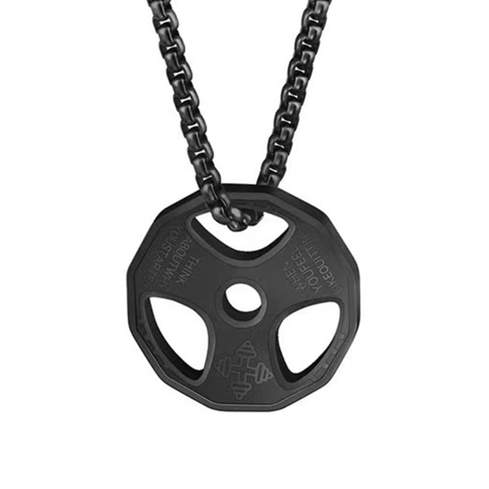 Stainless Steel Black Dumbbell Necklace - Weight Plate Barbell Pendant for Gym & Fitness Enthusiasts - Perfect Workout Jewelry Gift for Athletes
