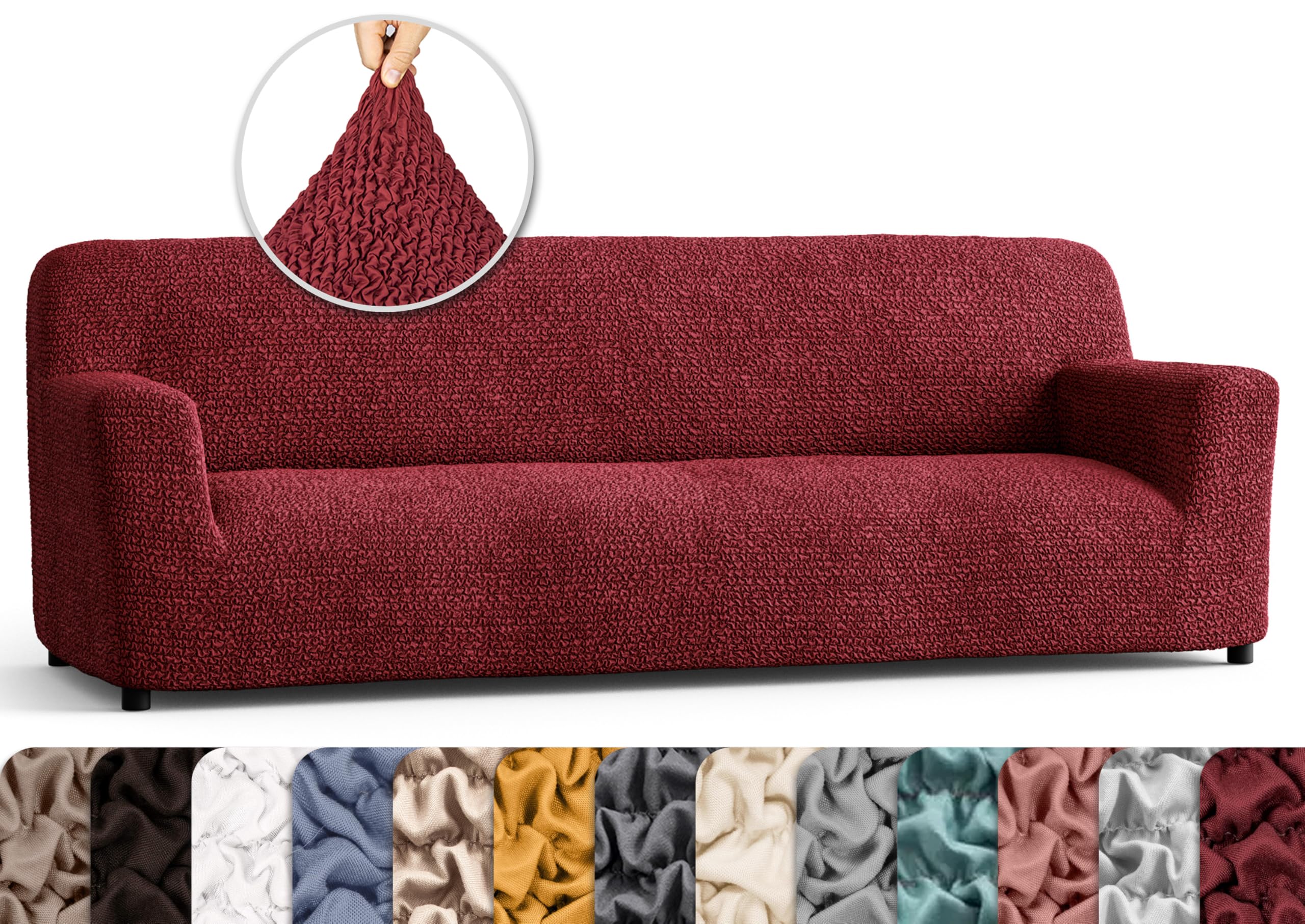 PAULATO BY GA.I.CO. Stretch Sofa Slipcover - 1-Piece Washable Couch Cover with Soft Microfiber Fabric - Form-Fitting Protector for Pets (Burgundy) - Perfect for Living Room, Family Room & Pet-Friendly Homes