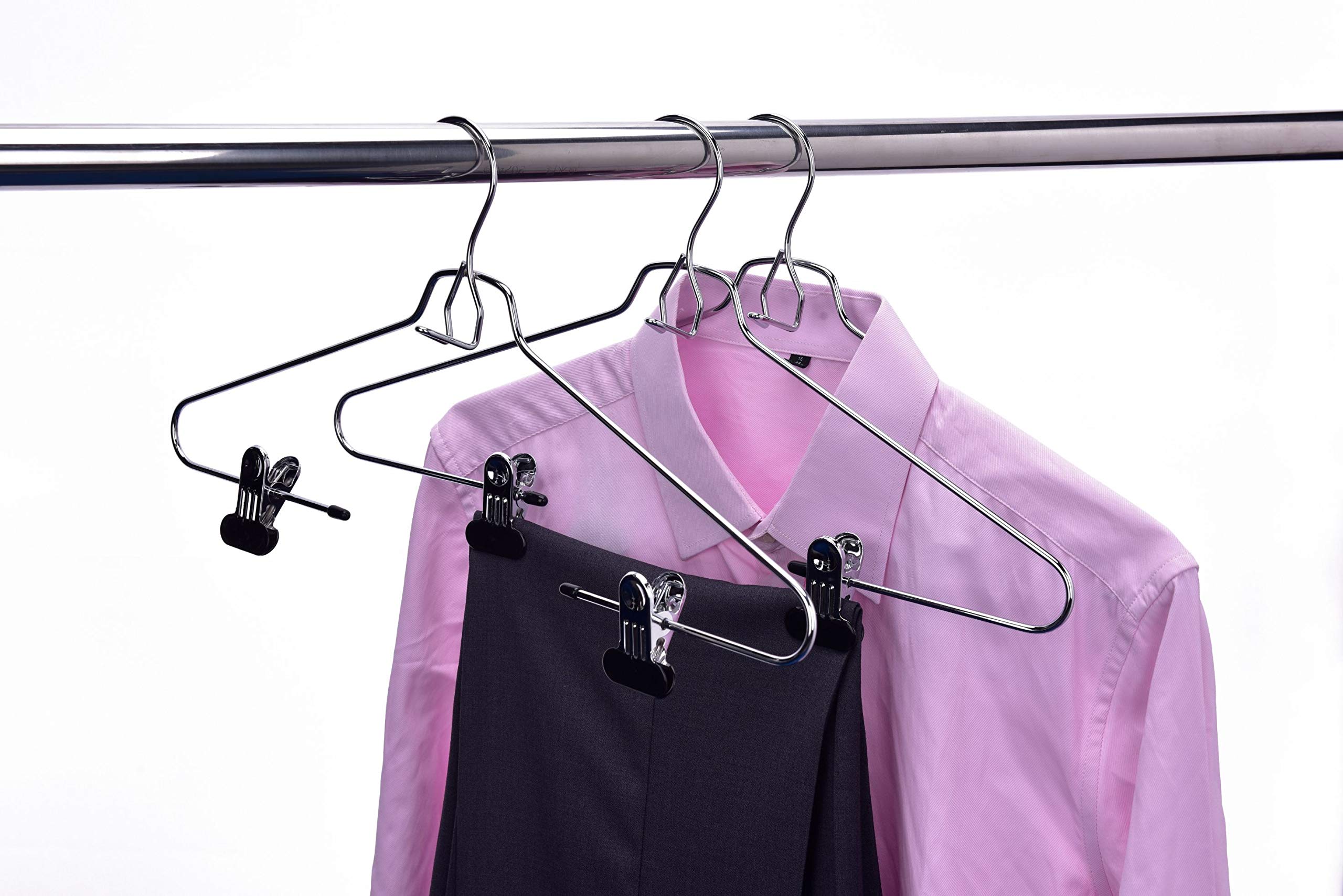 60-Pack Heavy-Duty Chrome Pant & Skirt Hangers with Wide Clips - Multi-Stackable Closet Organizers for Pants, Skirts & Dresses | Space-Saving Wardrobe Storage Solution