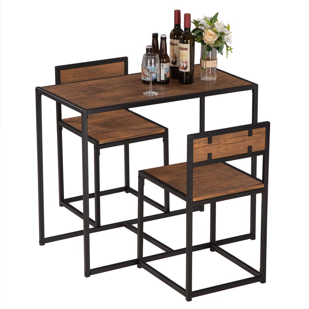 HOMEN 3-Piece Compact Dining Bar Table Set with Chairs, Light Walnut Color, Perfect for Small Spaces in Kitchen, Living Room, or Breakfast Nook