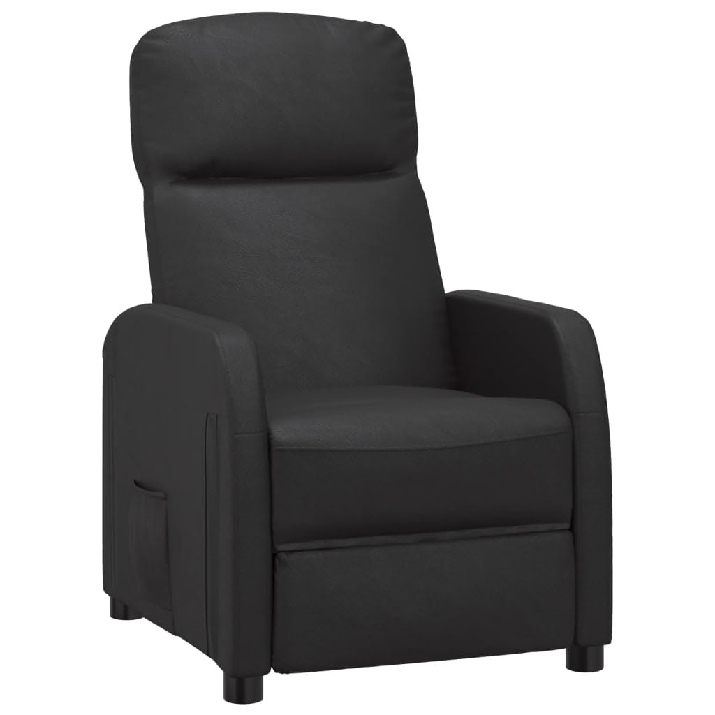 vidaXL Faux Leather Reclining Chair - Modern Black Recliner with Sturdy Iron & Plywood Frame, Comfortable Seat Design for Living Room, Office, or Home Theater - Perfect for Relaxing, Watching TV, or Working from Home