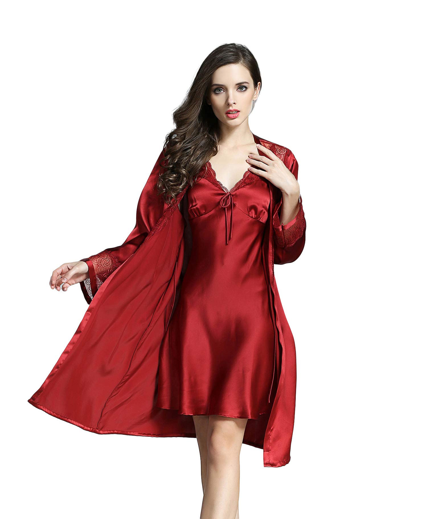 Pure Mulberry Silk Pajama Set for Women - Soft Nightgown & Robe Lounge Wear for Sleep, Spa & Relaxation at Home