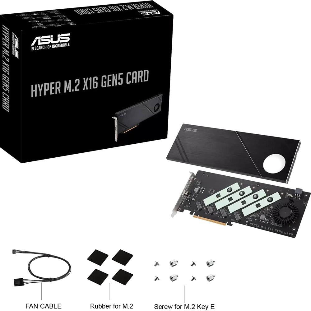 ASUS Hyper M.2 x16 Gen5 PCIe 5.0 NVMe SSD Expansion Card - Black | Supports 4 M.2 SSDs | High-Speed Storage Upgrade for Gaming PCs, Workstations & Content Creation