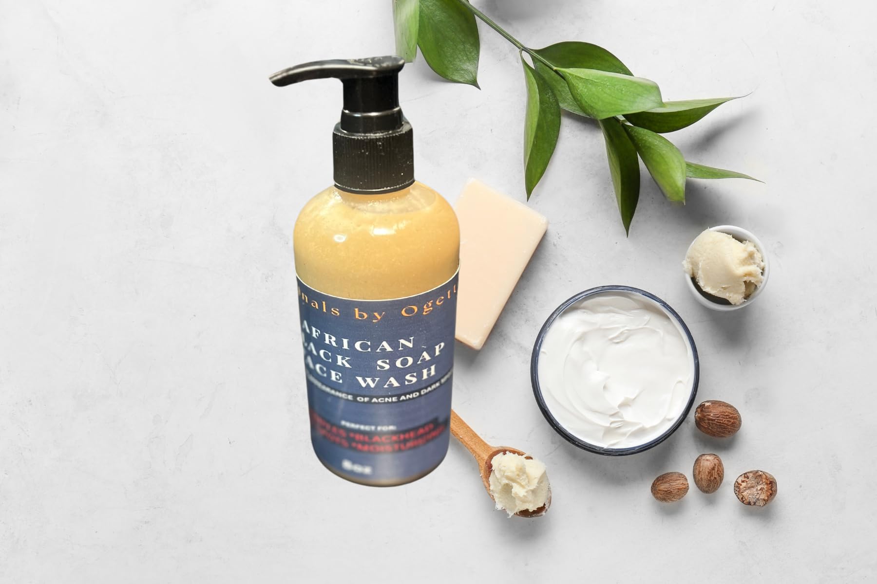 Organic African Black Soap Face Wash with Shea Butter - 8 oz Natural Facial Cleanser for Acne, Oily & Sensitive Skin - Daily Skincare & Makeup Remover for Clear Complexion