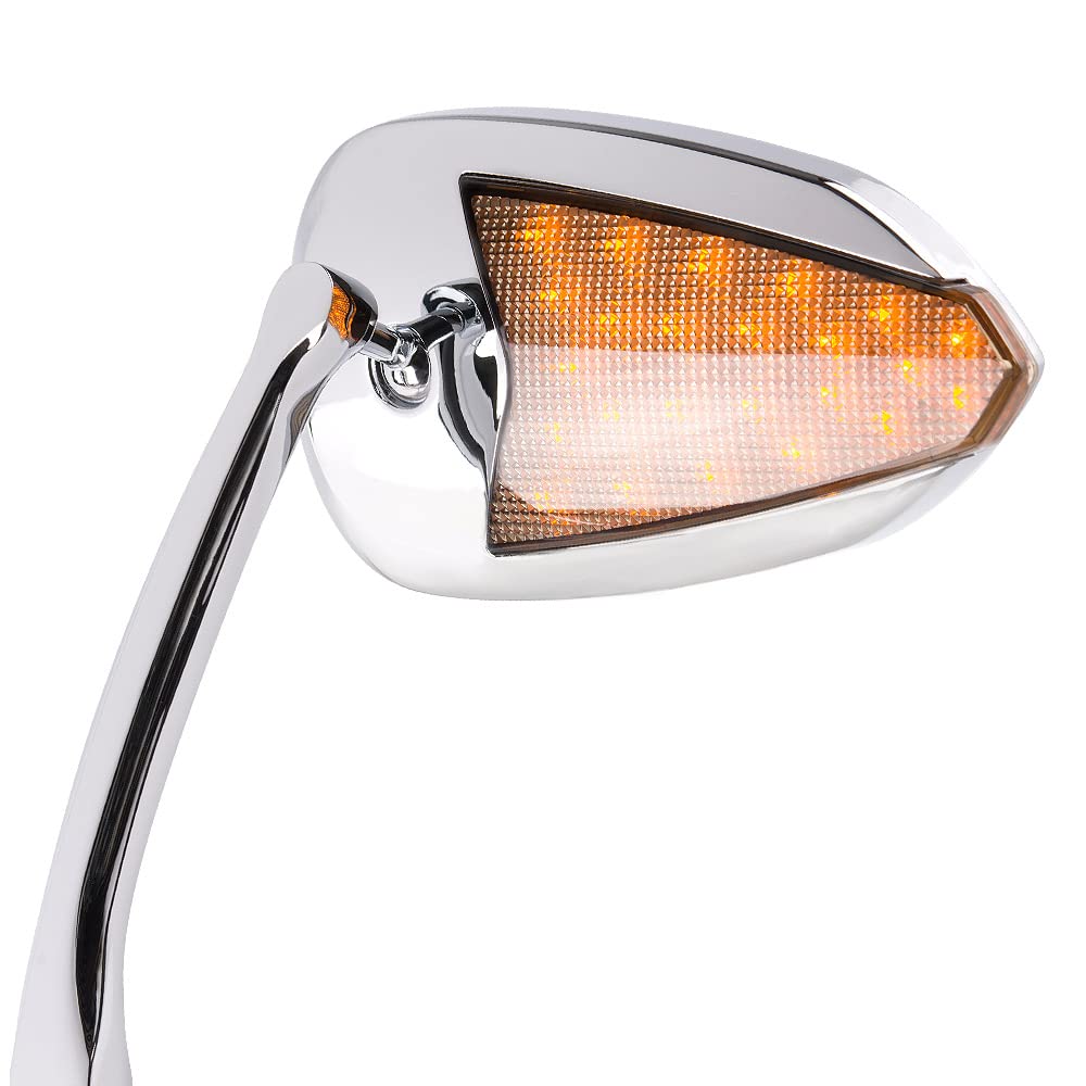 KiWAV Chrome Motorcycle Mirrors with LED Running Lights & Turn Signals - Compatible with Harley Davidson (For Night Riding & Safety Visibility)