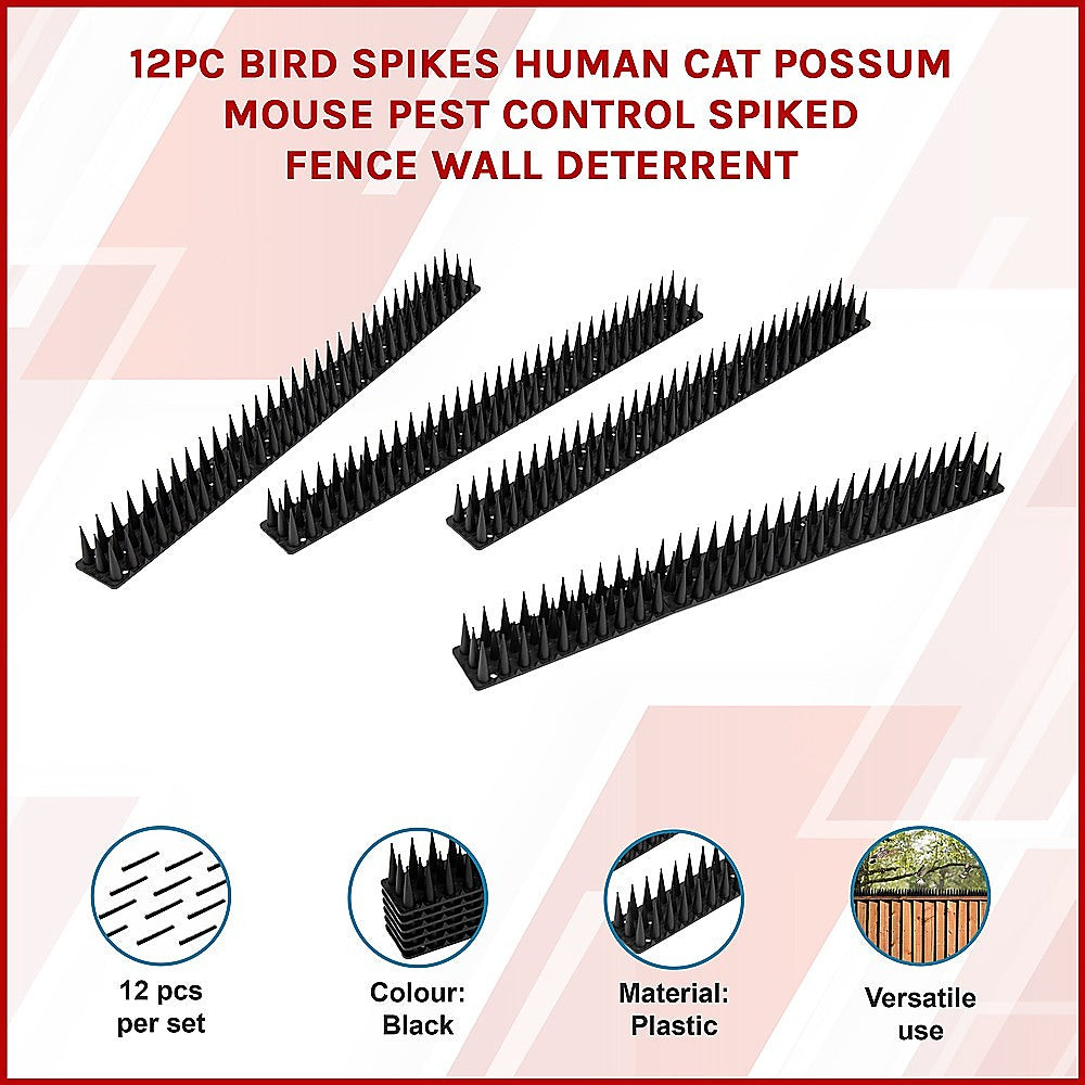 12 Pack Bird Spikes - Stainless Steel Anti-Pest Spikes for Birds, Cats, Possums & Rodents - Durable Outdoor Pest Deterrent for Roofs, Fences & Walls | Perfect for Home, Garden & Commercial Use