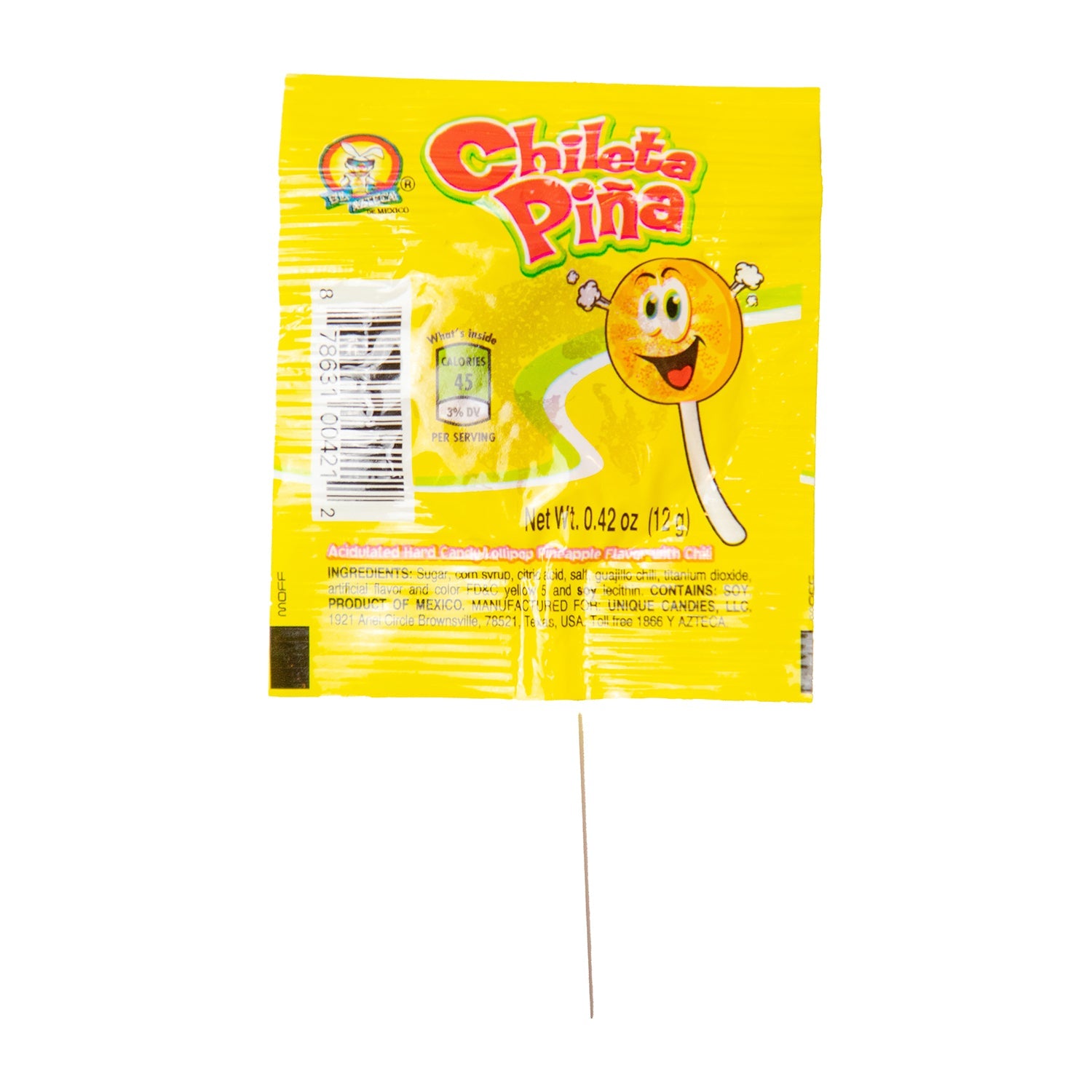 Azteca Chileta Pina Pineapple Chili Candy - 40 Count Resealable Bag - Sweet & Spicy Mexican Treat for Parties, Snacking & Gifting