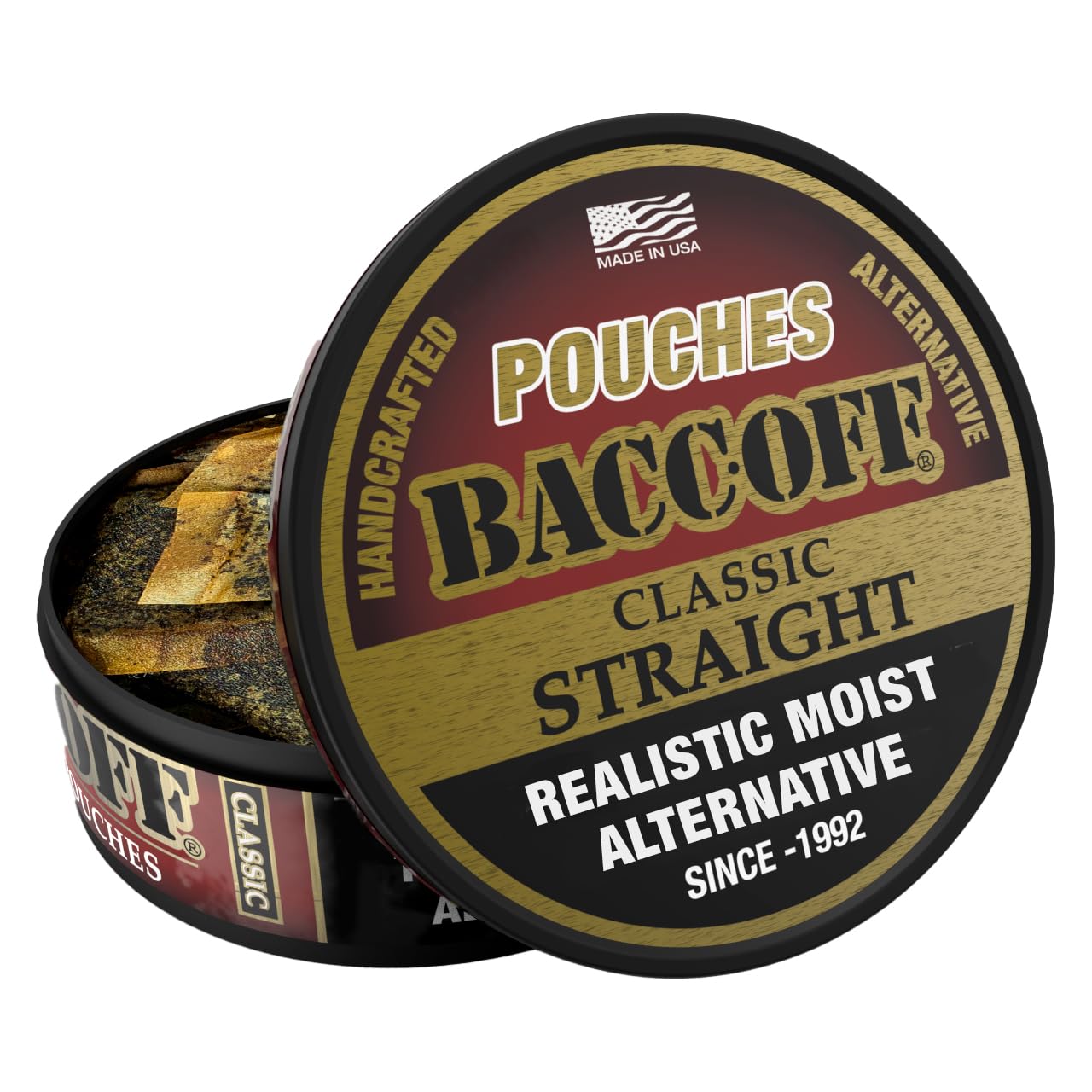 BaccOff Classic Straight Pouches - Tobacco Free & Nicotine Free Snuff Alternative - 1 Can - Perfect for Work, Travel & Smoke-Free Lifestyle