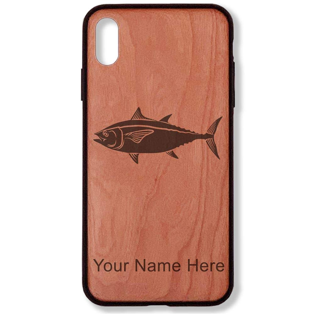Personalized Engraved Cherry Wood iPhone XR Case with Tuna Fish Design - Durable Protective Cover for Everyday Use, Travel & Gifting