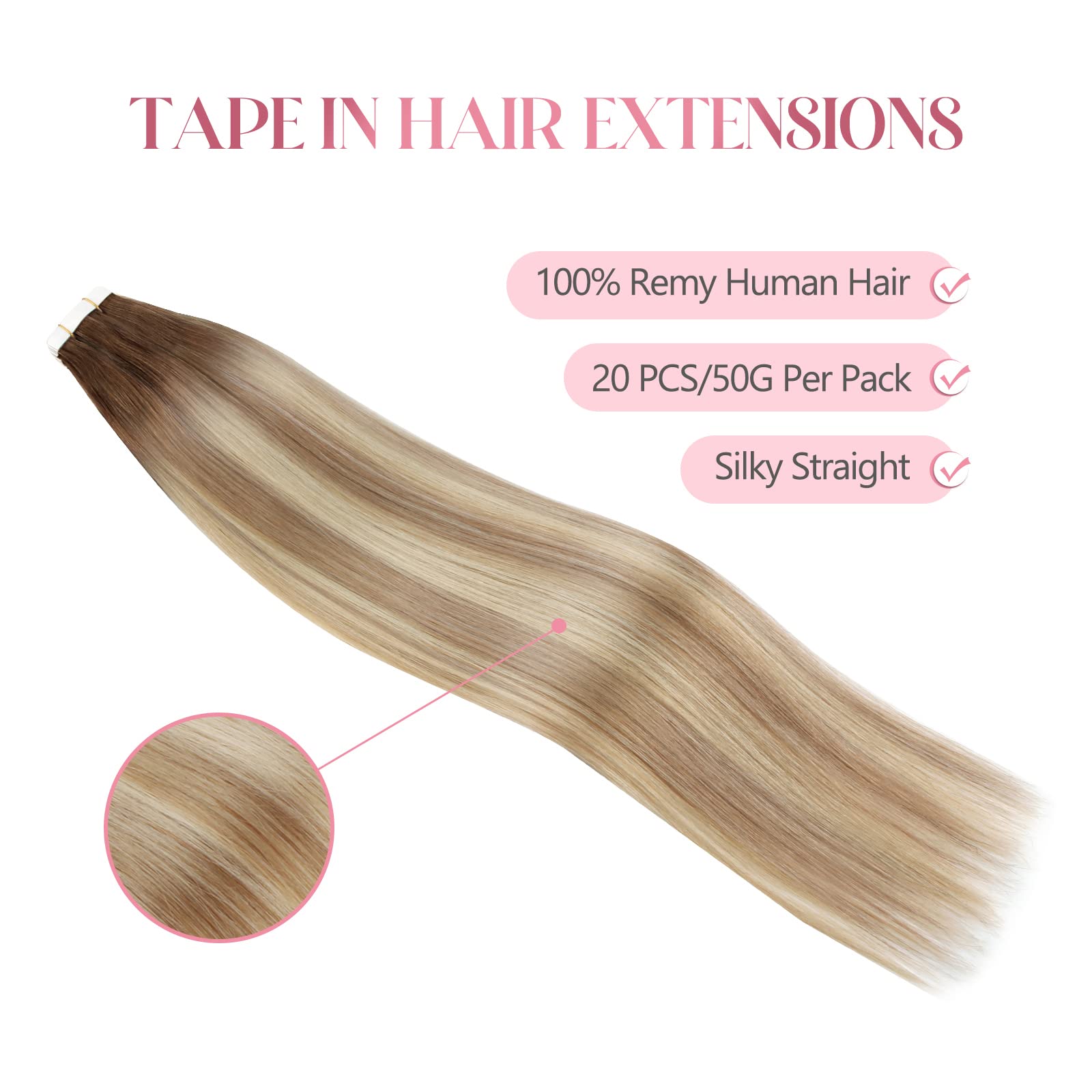 Sixstarhair Tape In Hair Extensions 20 Pieces - Remy Human Hair, Rooted Brown to Ash Brown Blending with Beach Blonde (Color R3-8P613, 16inch) - Perfect for Volume Boost, Length Extension & Styling for Parties, Weddings & Daily Wear