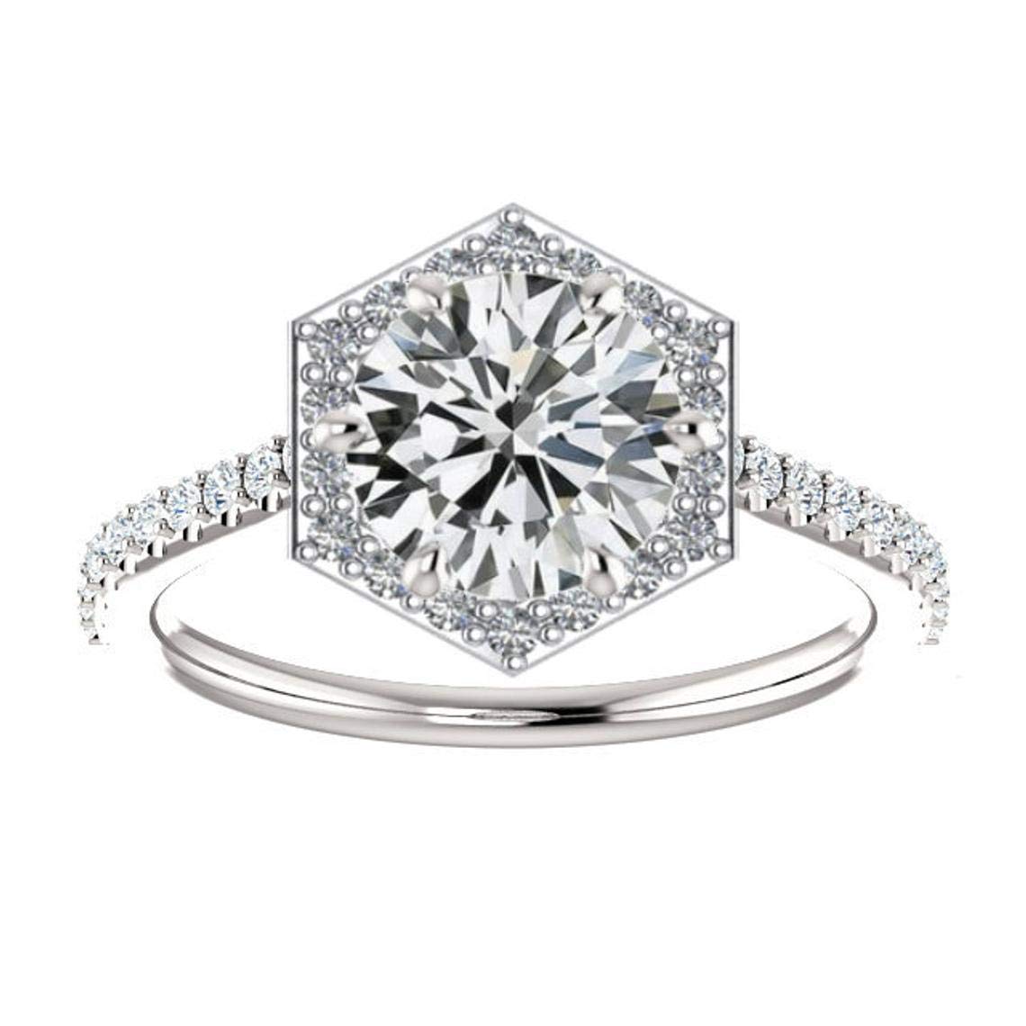 ERAA JEWEL Stunning Hexagon Halo Engagement Ring - 3.00CT Round Cut Colorless Moissanite in 925 Sterling Silver | Perfect Christmas Gift, Wedding Ring & Anniversary Present | Ideal for Proposals, Bridal Jewelry & Special Occasions
