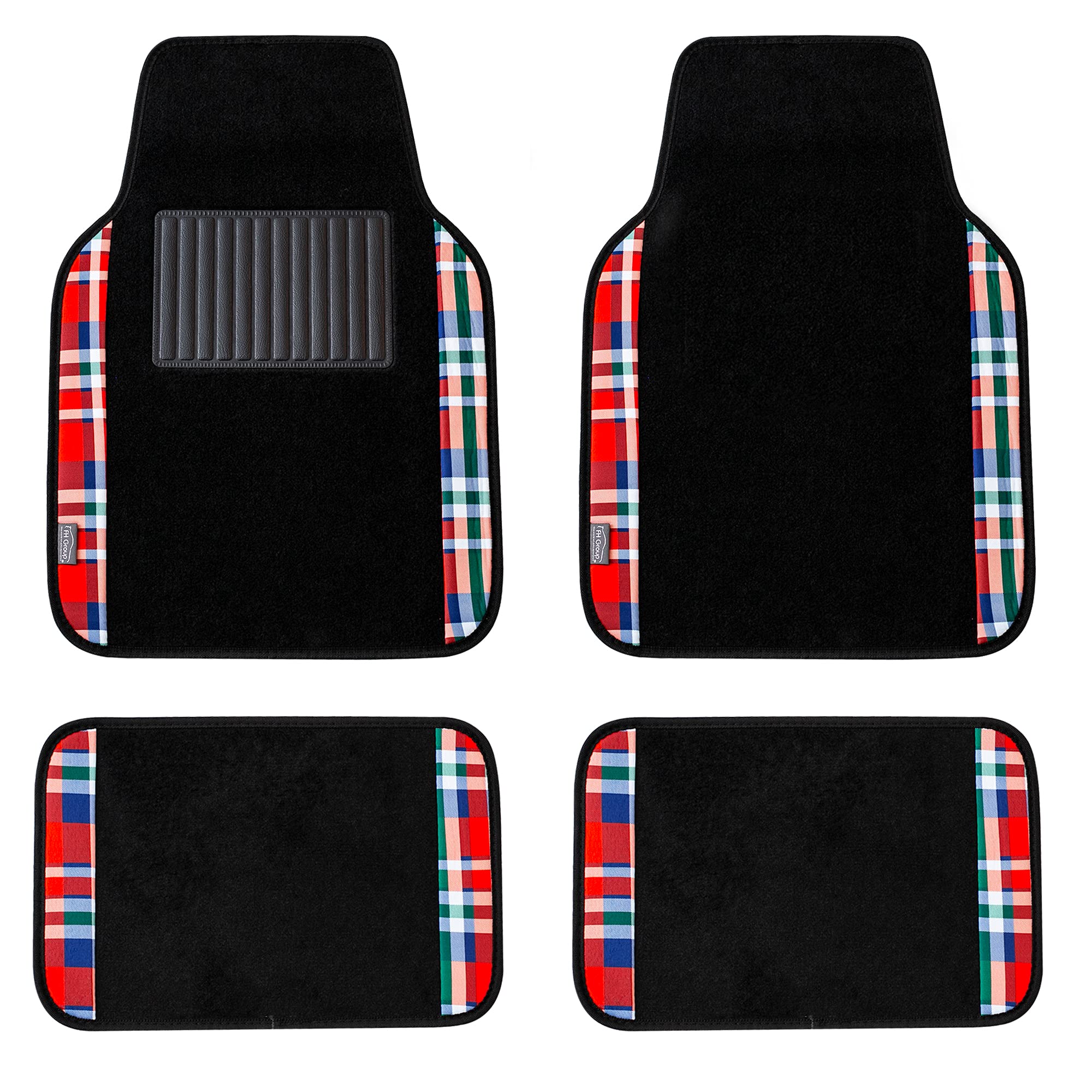 FH Group Universal Fit Plaid Car Floor Mats - All Weather Automotive Floor Liners for Sedan, SUV, Truck | Durable Carpet Protector Mats for Everyday Use, Commuting & Road Trips (Red)