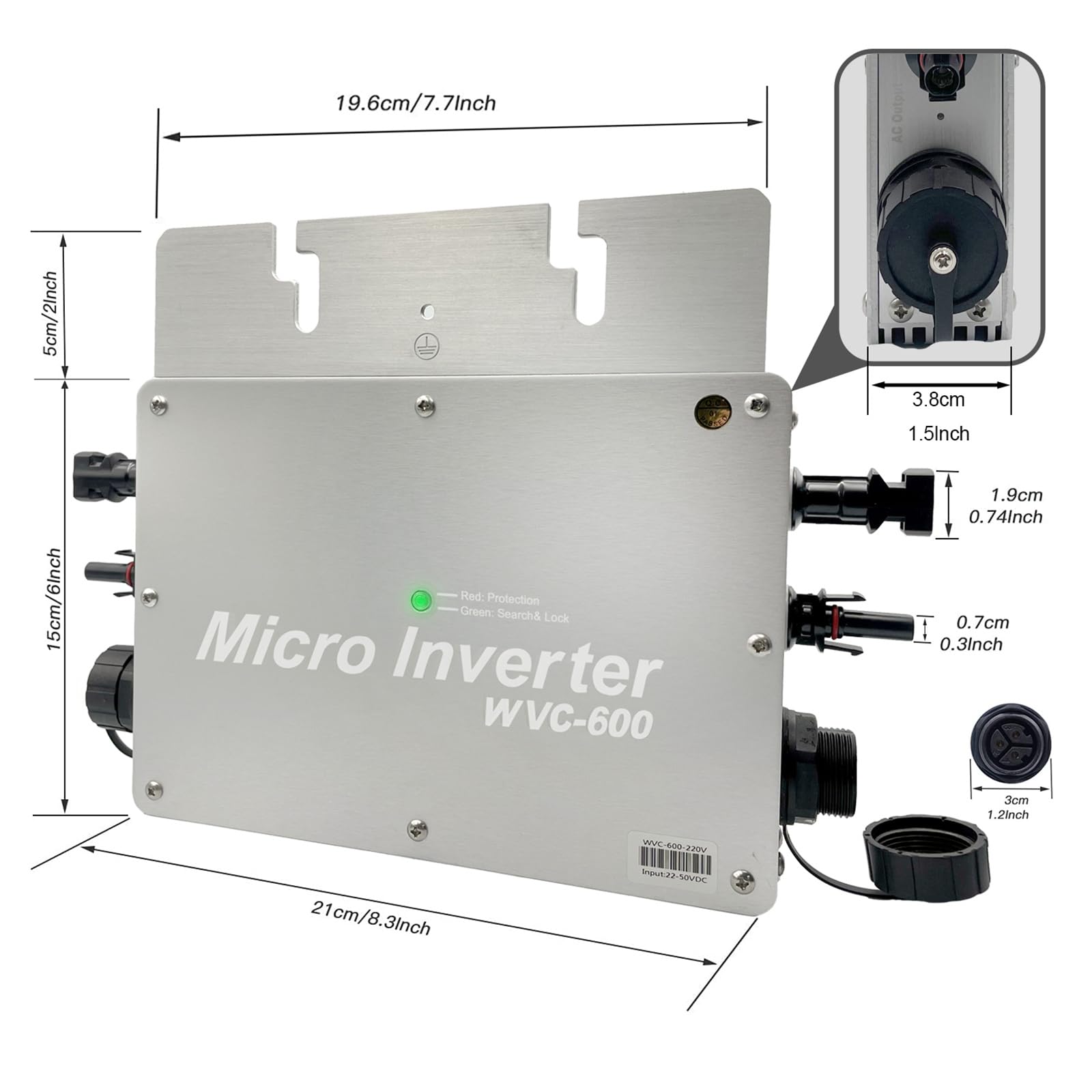 600W Solar Grid Tie Micro Inverter with AC Data Monitoring Display - IP65 Waterproof, MPPT Technology, DC28-50V PV Input, AC80-160V Output - Compatible with 24V/36V Solar Panels - Ideal for Home Solar Power Systems and Off-Grid Applications