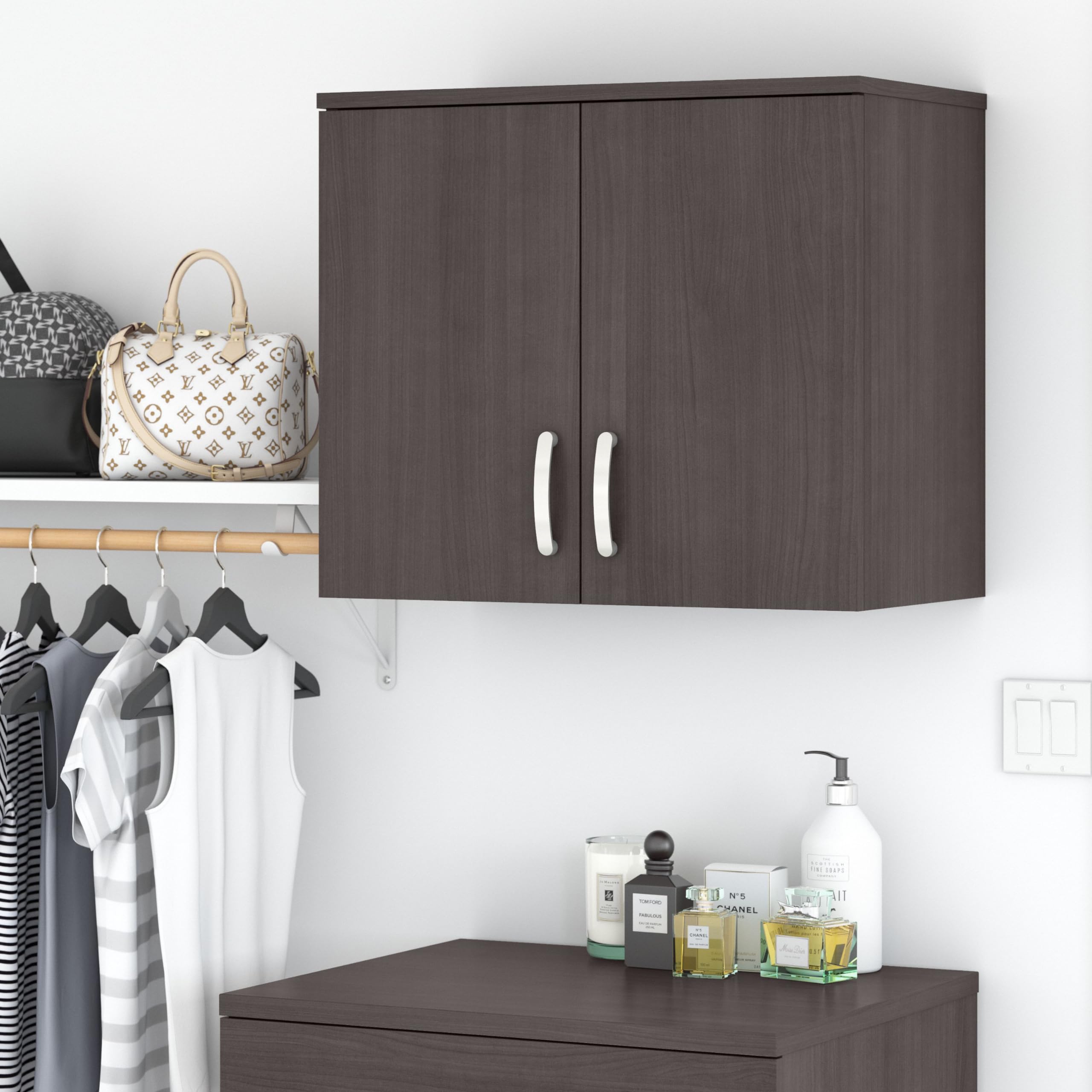 Bush Business Furniture Universal Closet Wall Cabinet with Doors & Shelves - Storm Gray | Space-Saving Storage for Office, Closet & Garage Organization