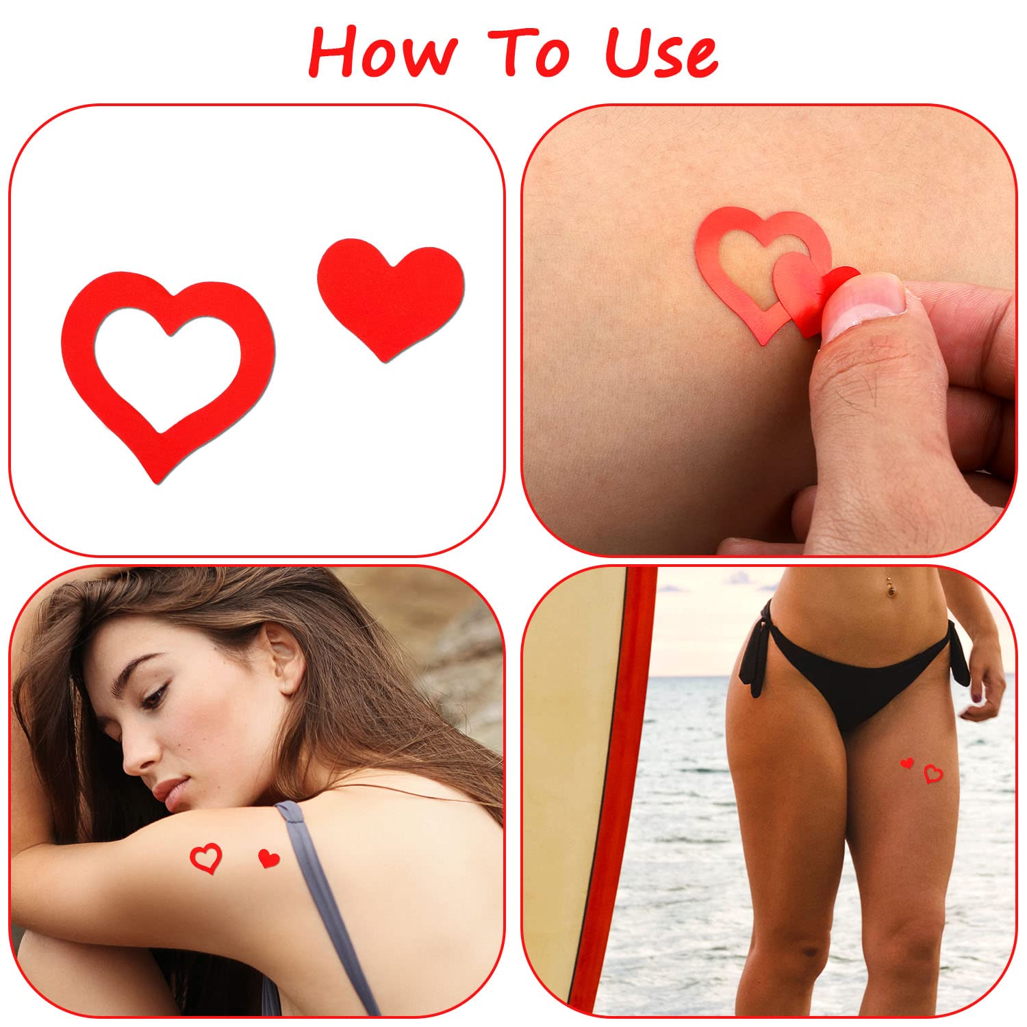 500 Pieces Tanning Stickers - 1 Inch Heart Shaped Self-Adhesive Body Stickers for Tanning Beds & Sunbathing | Cute Temporary Skin Art for Summer Beach Vacations & Pool Parties (B06322)
