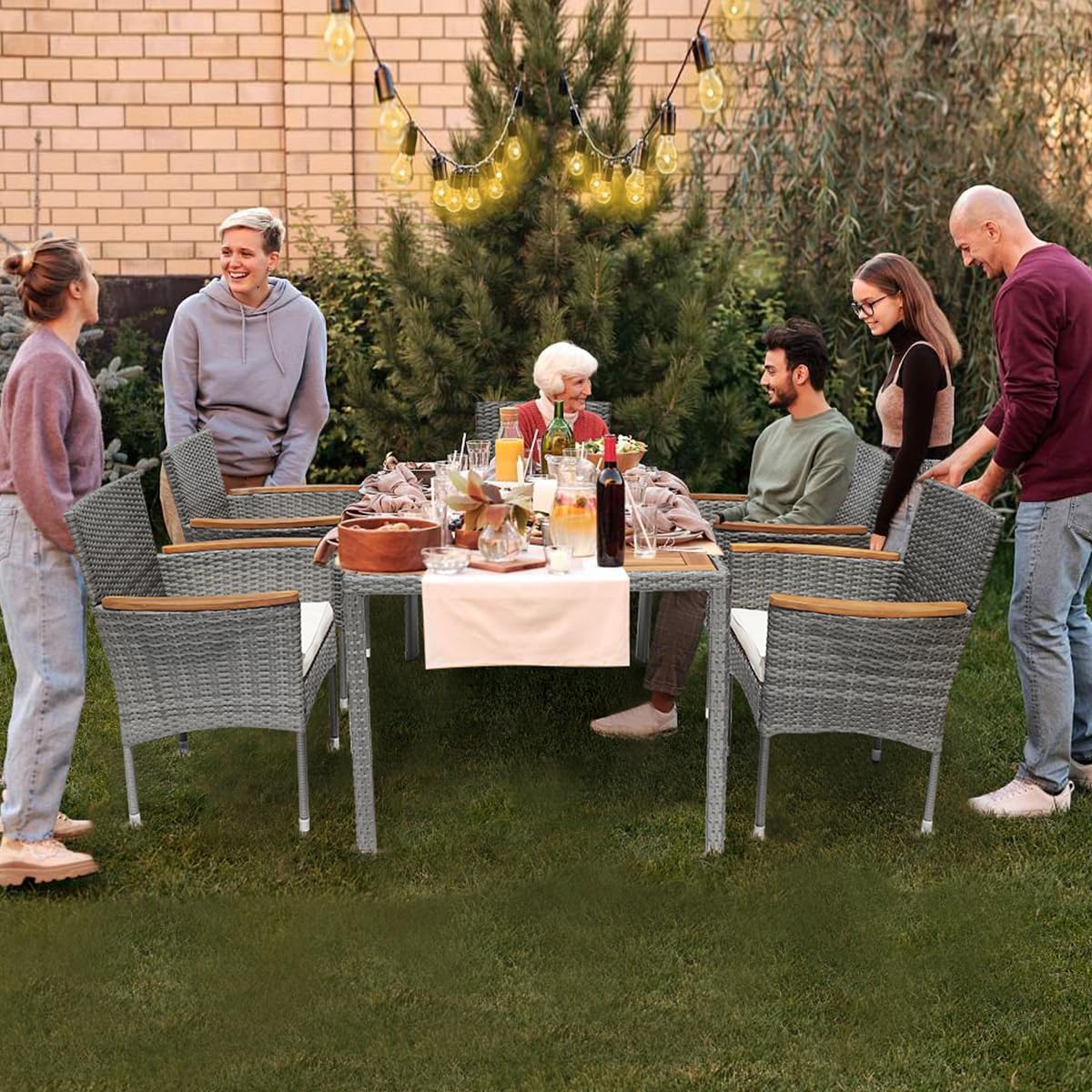 7-Piece Outdoor Patio Dining Set with Table and 6 Chairs - Weather-Resistant Grey Patio Furniture for Backyard, Garden, Deck or Poolside Entertaining