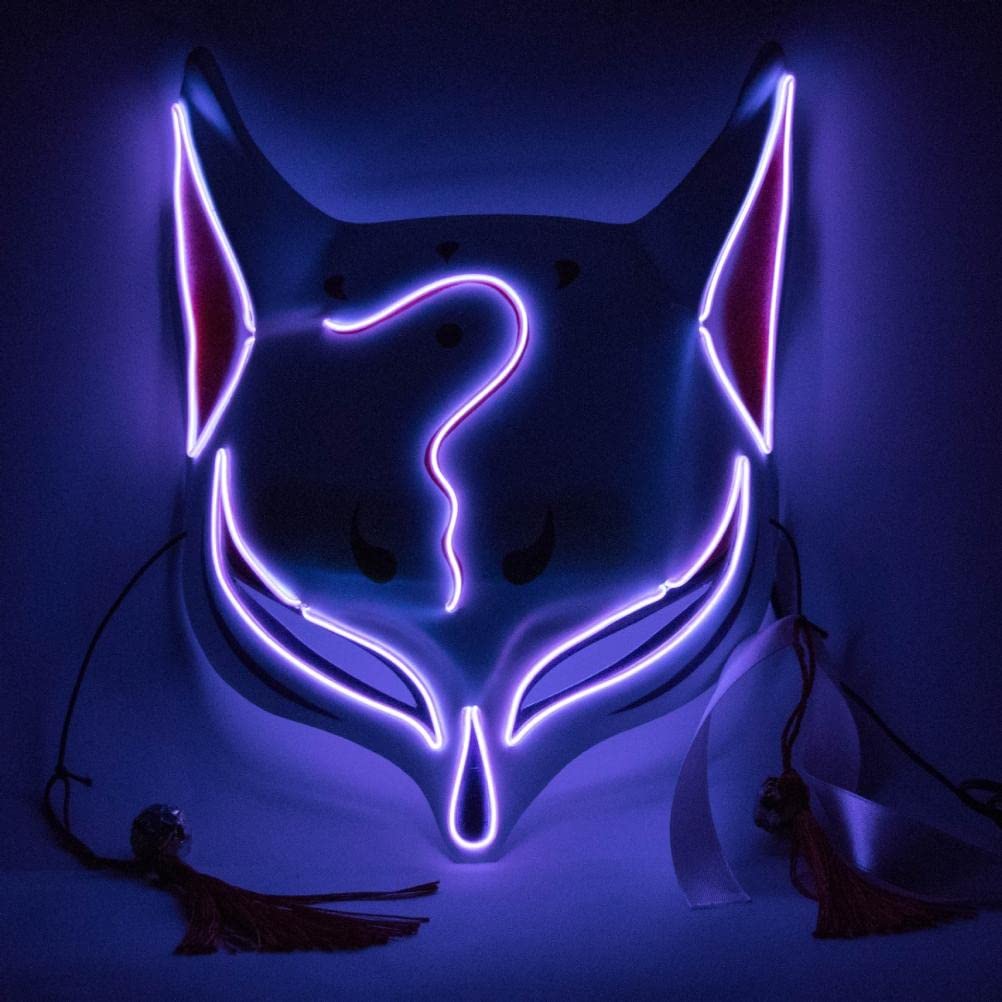 YQkoop Fox Mask with LED Lights - Japanese Anime Cosplay Mask for Halloween, Cosplay, and Festival Parties | Perfect for Costume Events, Cosplay Conventions, and Themed Celebrations