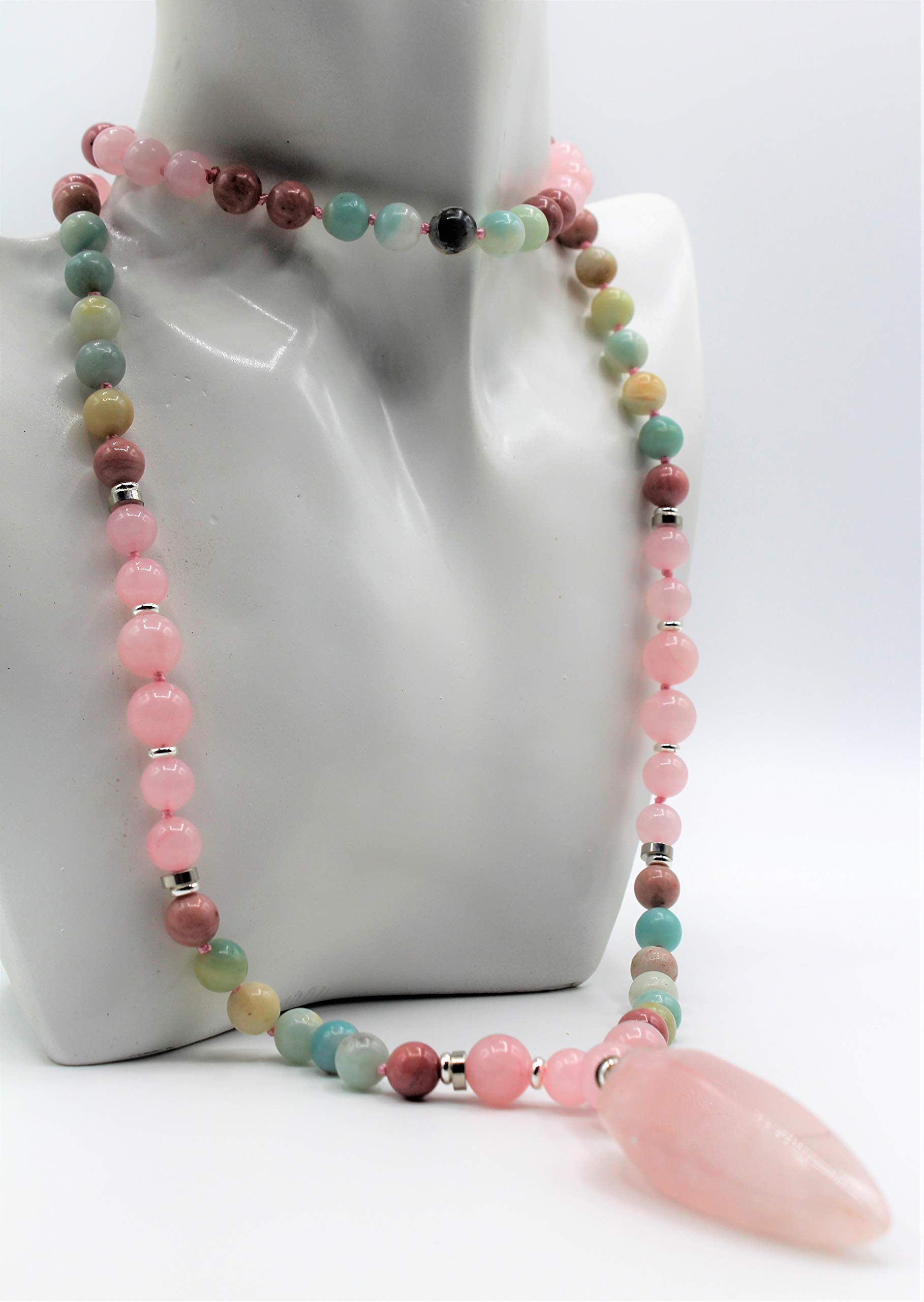 Pastel Multi-Gemstone Beaded Necklace with Hand-Knotted Pendant - Elegant Boho Jewelry for Women, Perfect for Weddings, Parties & Everyday Wear