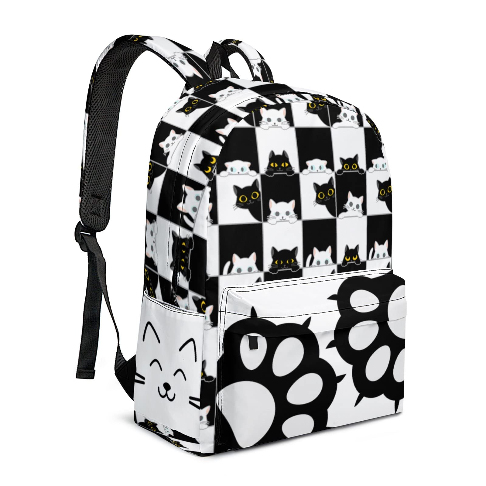 Large Capacity Cat Backpack for Boys & Girls - Paw Print Laptop Bag, Plaid Checkered Travel Backpack for School, Work & Daily Use | Perfect for Teens, Men & Women