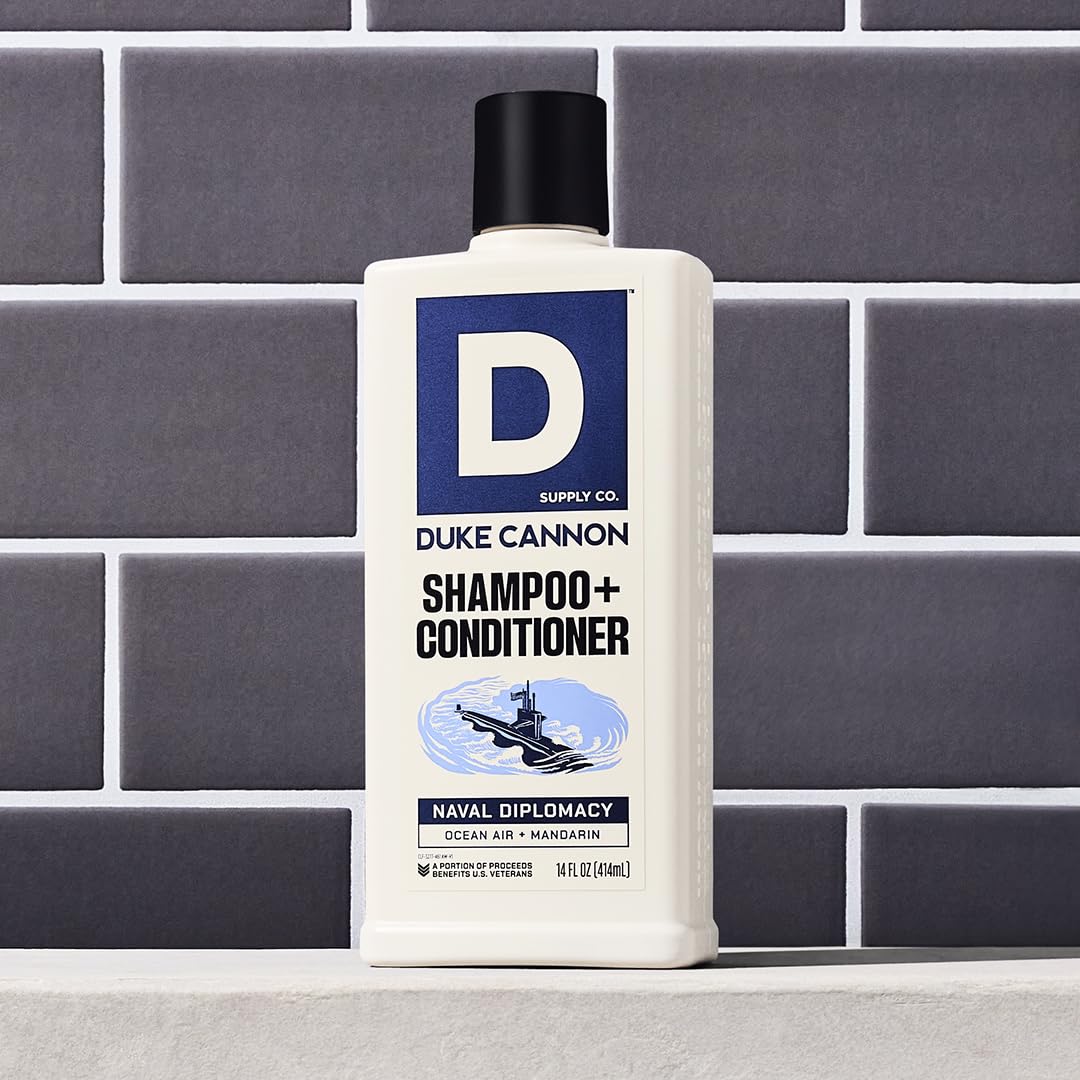 Duke Cannon Supply Co. 2-in-1 Hair Wash & Conditioner for Men - Masculine Scent, Gentle Cleansing & Strengthening Formula - Naval Diplomacy Shampoo (14 oz) - Perfect for Gym, Travel & Everyday Use