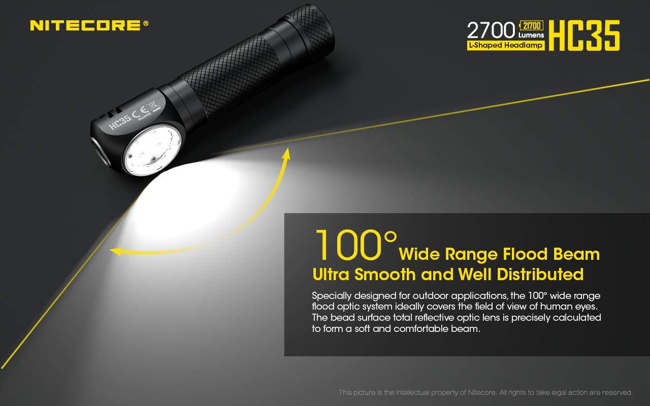 Nitecore HC35 2700 Lumen Rechargeable LED Headlamp with Extra NL2140 Battery, USB Car & Wall Adapter - Perfect for Camping, Hiking, and Outdoor Adventures