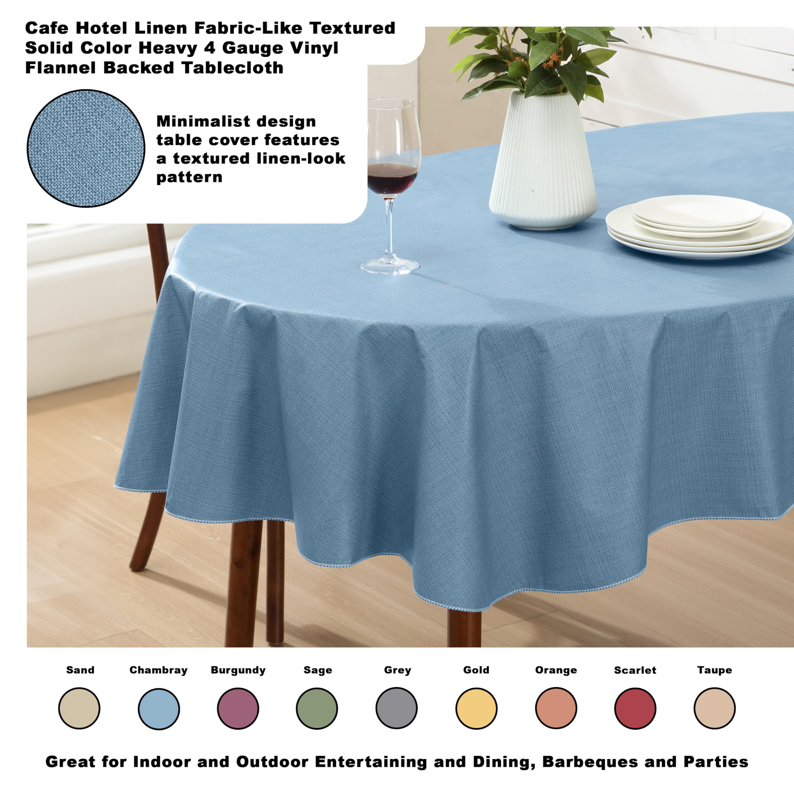 Premium Heavy 4-Gauge Vinyl Flannel Backed Tablecloth - Waterproof & Wipe Clean - 60