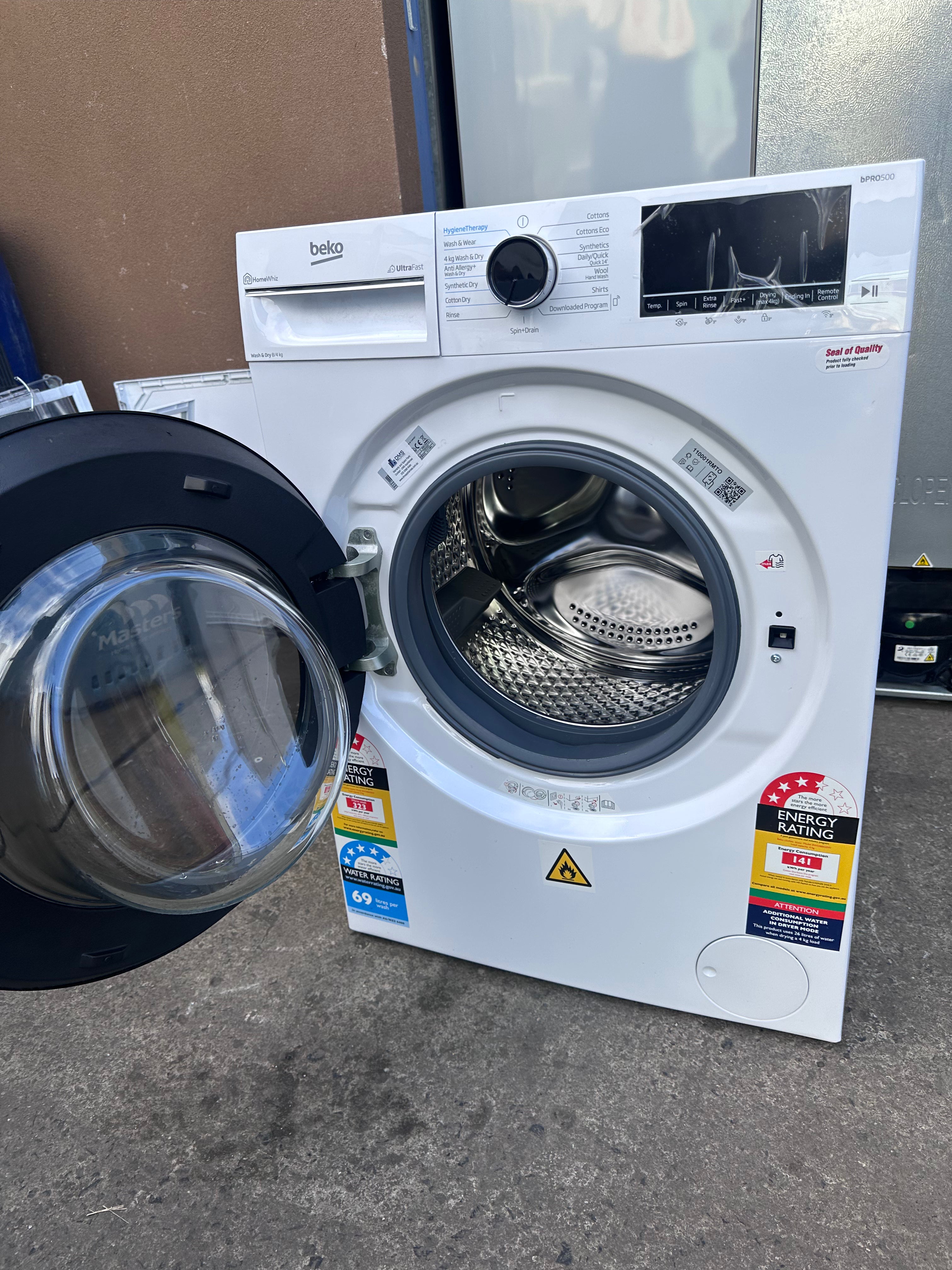 Beko BWDB8420W 8kg/4kg UltraFast Washer Dryer Combo - Factory Second | Energy Efficient Laundry Solution for Apartments & Small Homes | Fast Drying & Space Saving Design