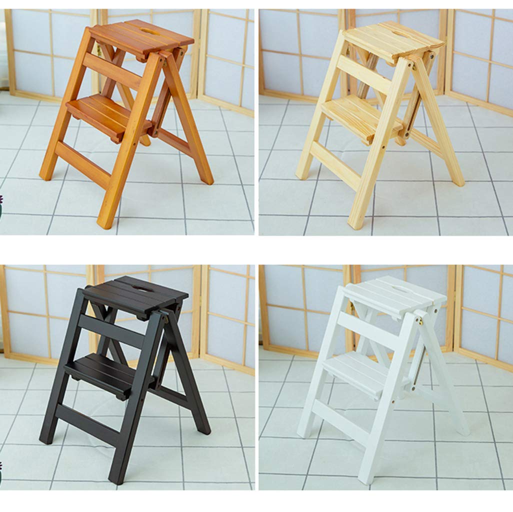TTWUJIN Foldable Wooden Step Stool Ladder - Portable, Multifunctional Safety Stool for Kitchen, Home, Office - Perfect as Step Stool, Seat, Shelf or Storage Organizer