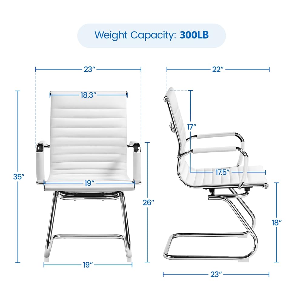 Yaheetech 2-Pack White Faux Leather Mid Back Office Reception Chairs - No Wheels, Ergonomic Design for Conference Rooms, Waiting Areas & Guest Seating - Comfortable & Stylish for Professional Spaces